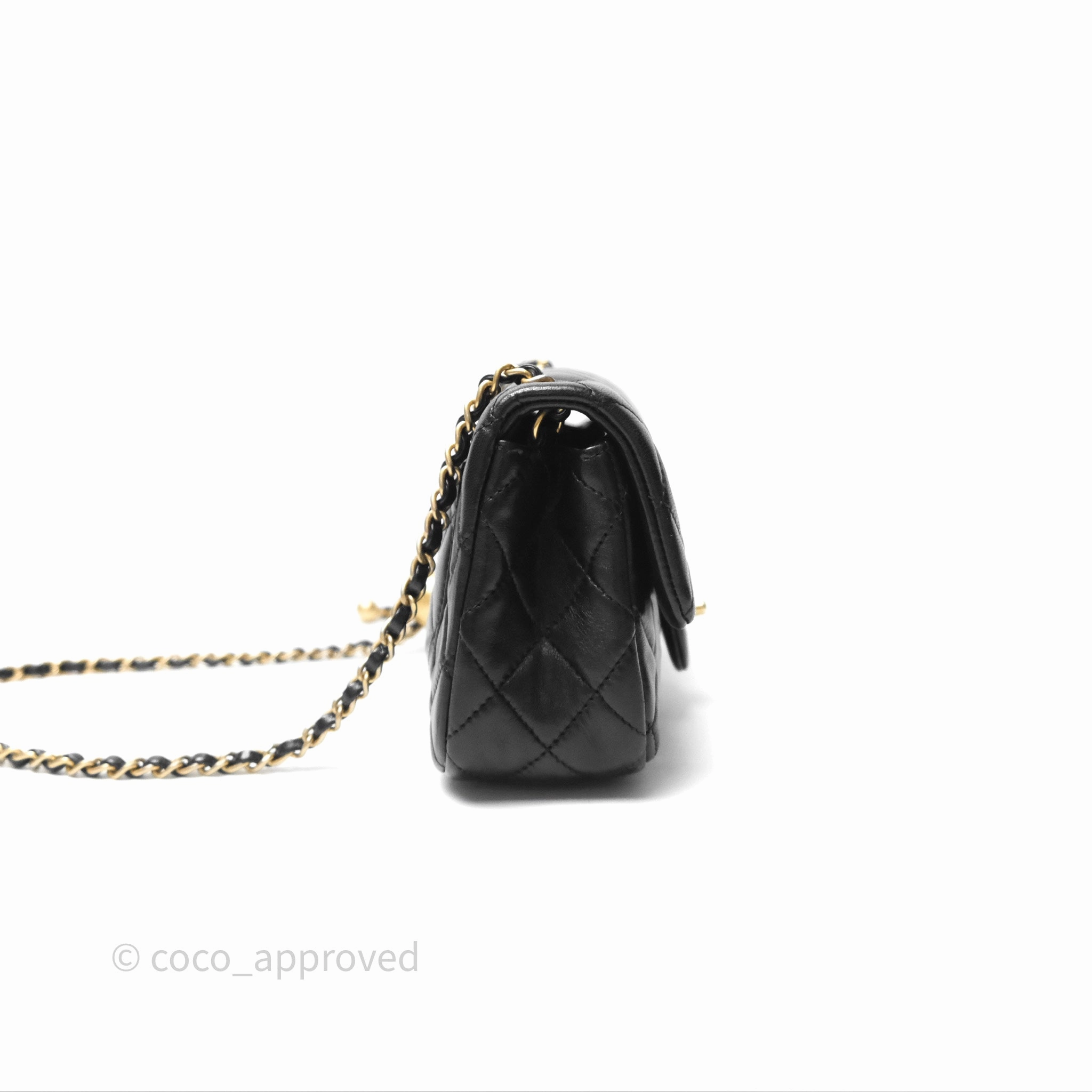 Chanel Mini Rectangular Pearl Crush Quilted Black Lambskin Aged Gold Hardware