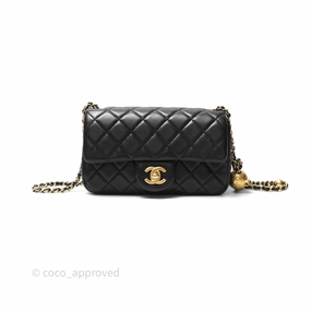 Chanel Mini Rectangular Pearl Crush Quilted Black Lambskin Aged Gold Hardware