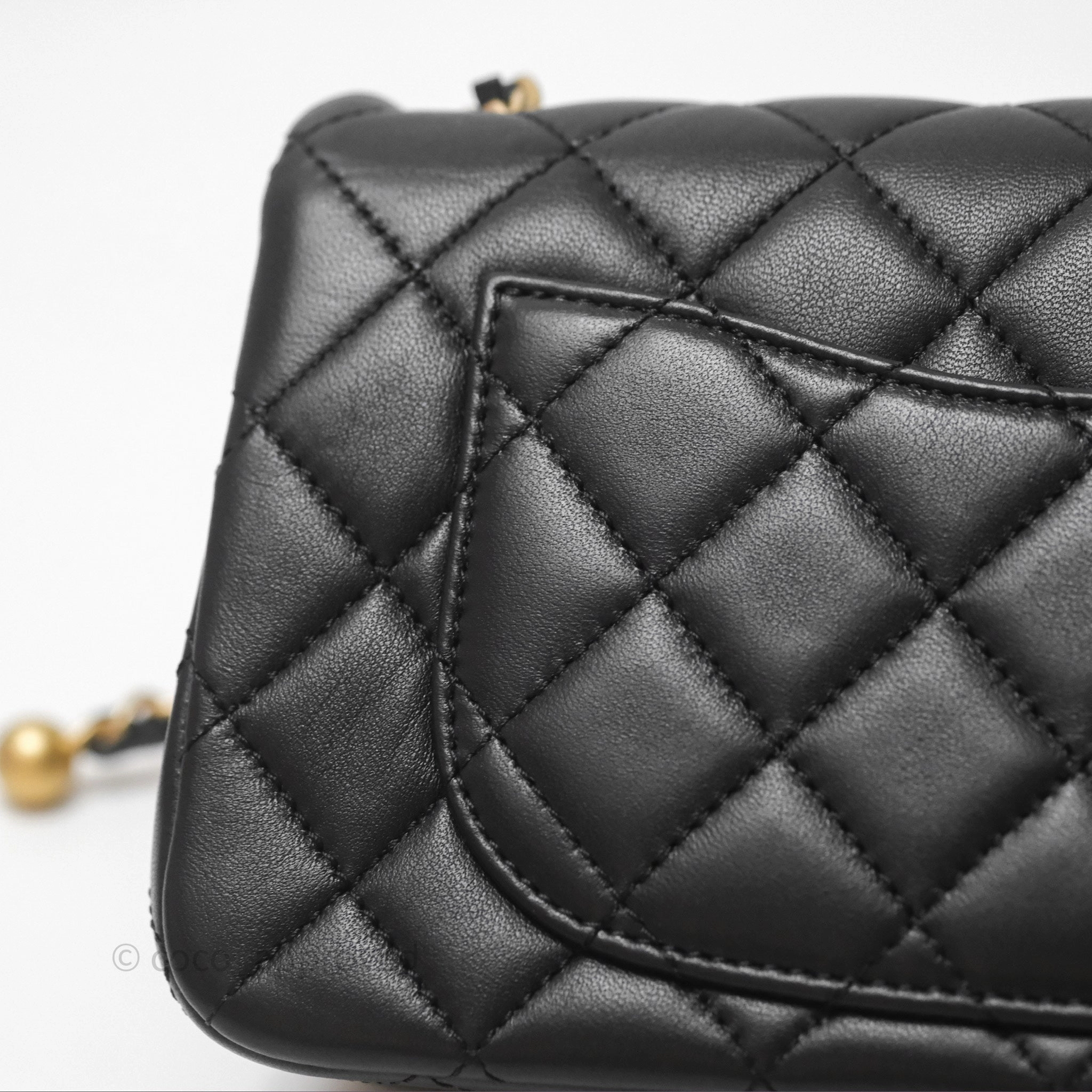 Chanel Mini Rectangular Pearl Crush Quilted Black Lambskin Aged Gold Hardware