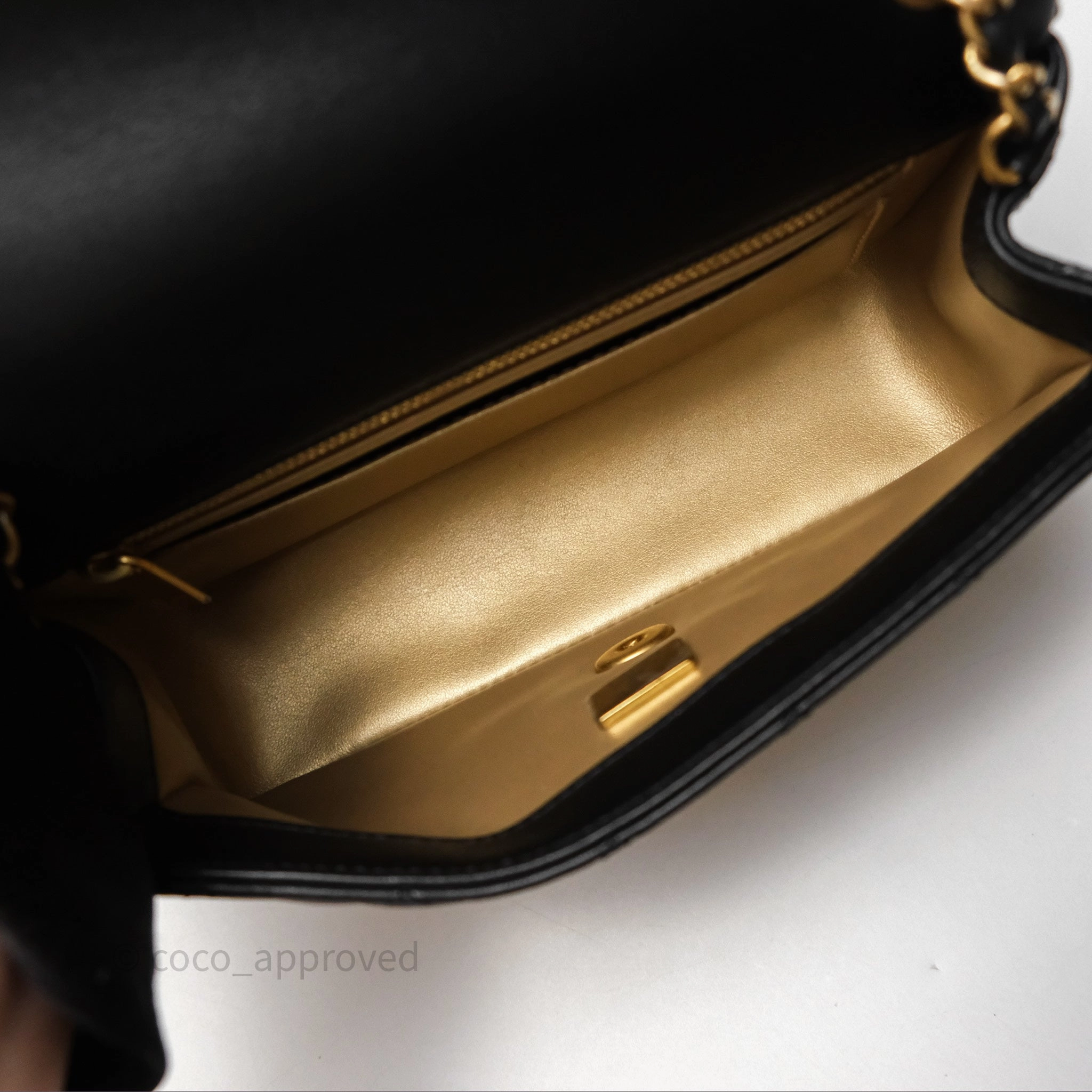 Chanel Mini Rectangular Pearl Crush Quilted Black Lambskin Aged Gold Hardware