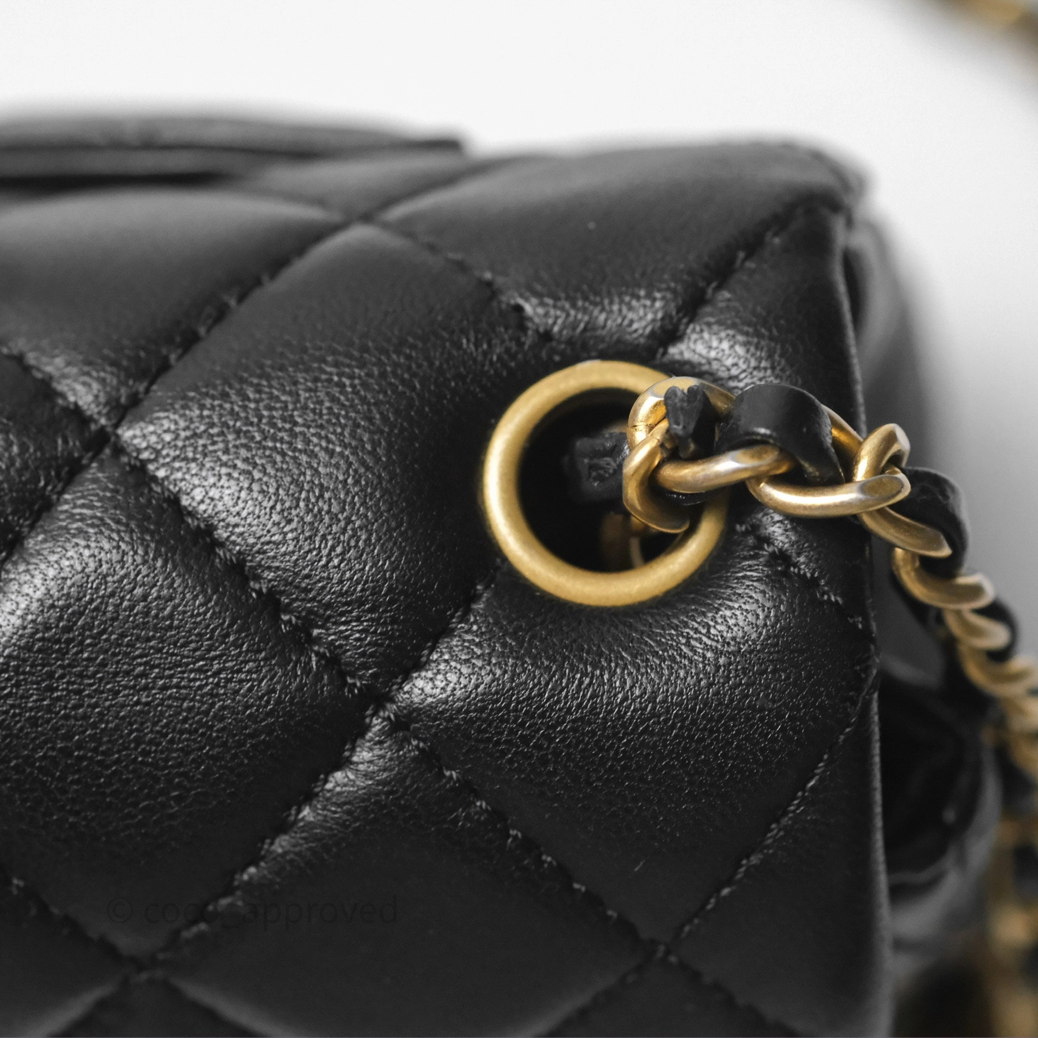Chanel Mini Rectangular Pearl Crush Quilted Black Lambskin Aged Gold Hardware