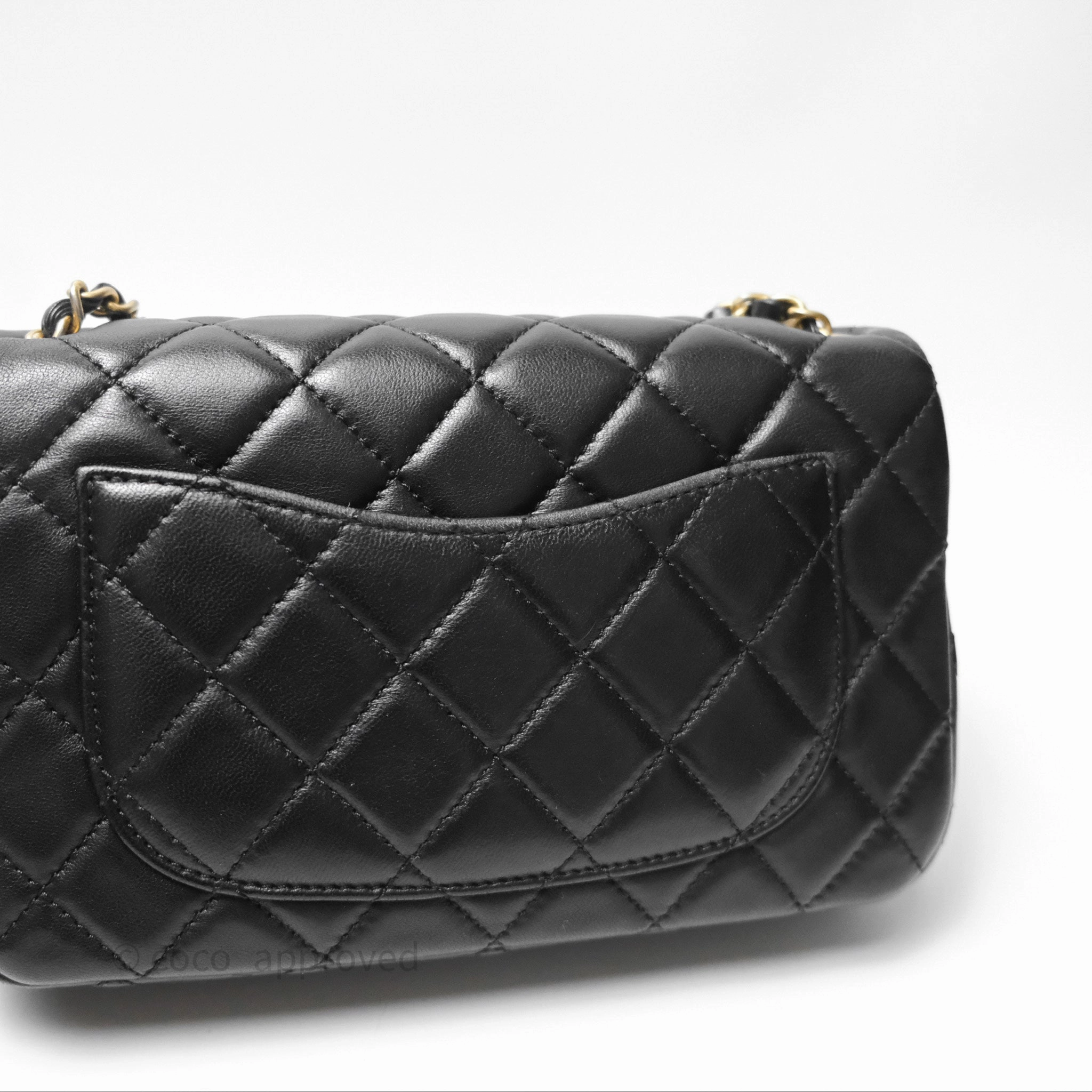 Chanel Mini Rectangular Pearl Crush Quilted Black Lambskin Aged Gold Hardware
