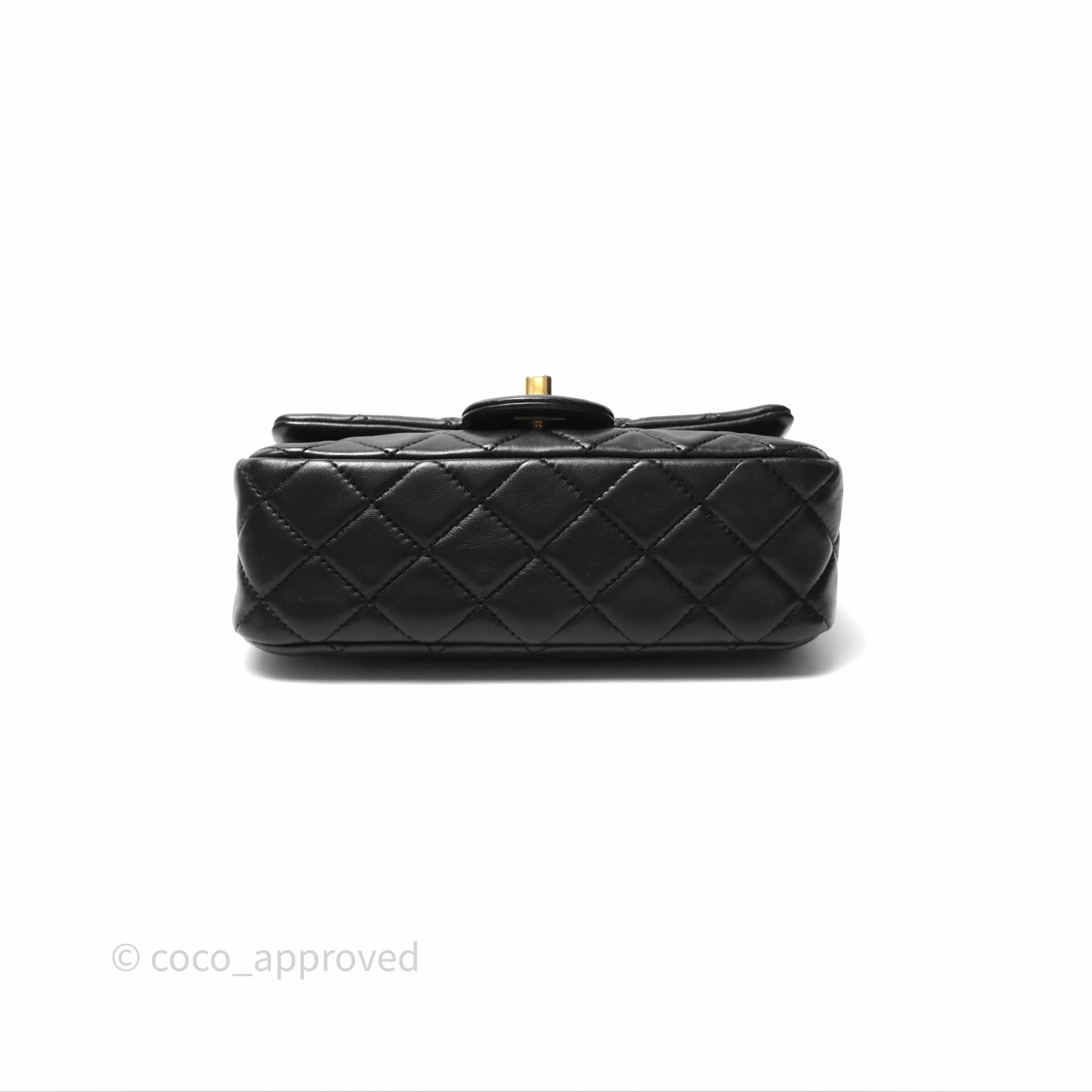 Chanel Mini Rectangular Pearl Crush Quilted Black Lambskin Aged Gold Hardware