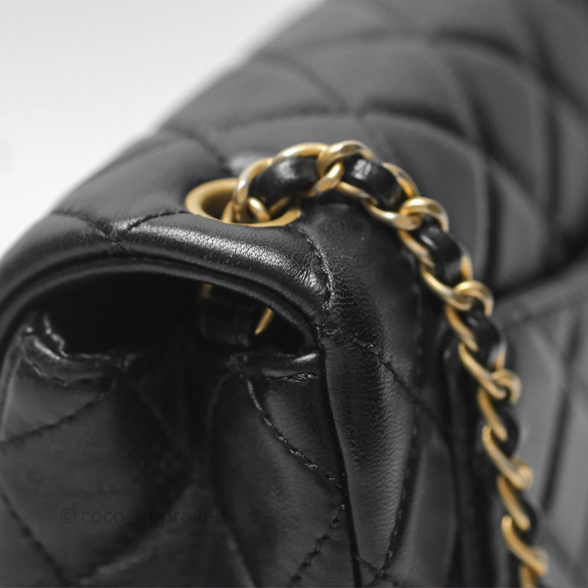Chanel Mini Rectangular Pearl Crush Quilted Black Lambskin Aged Gold Hardware