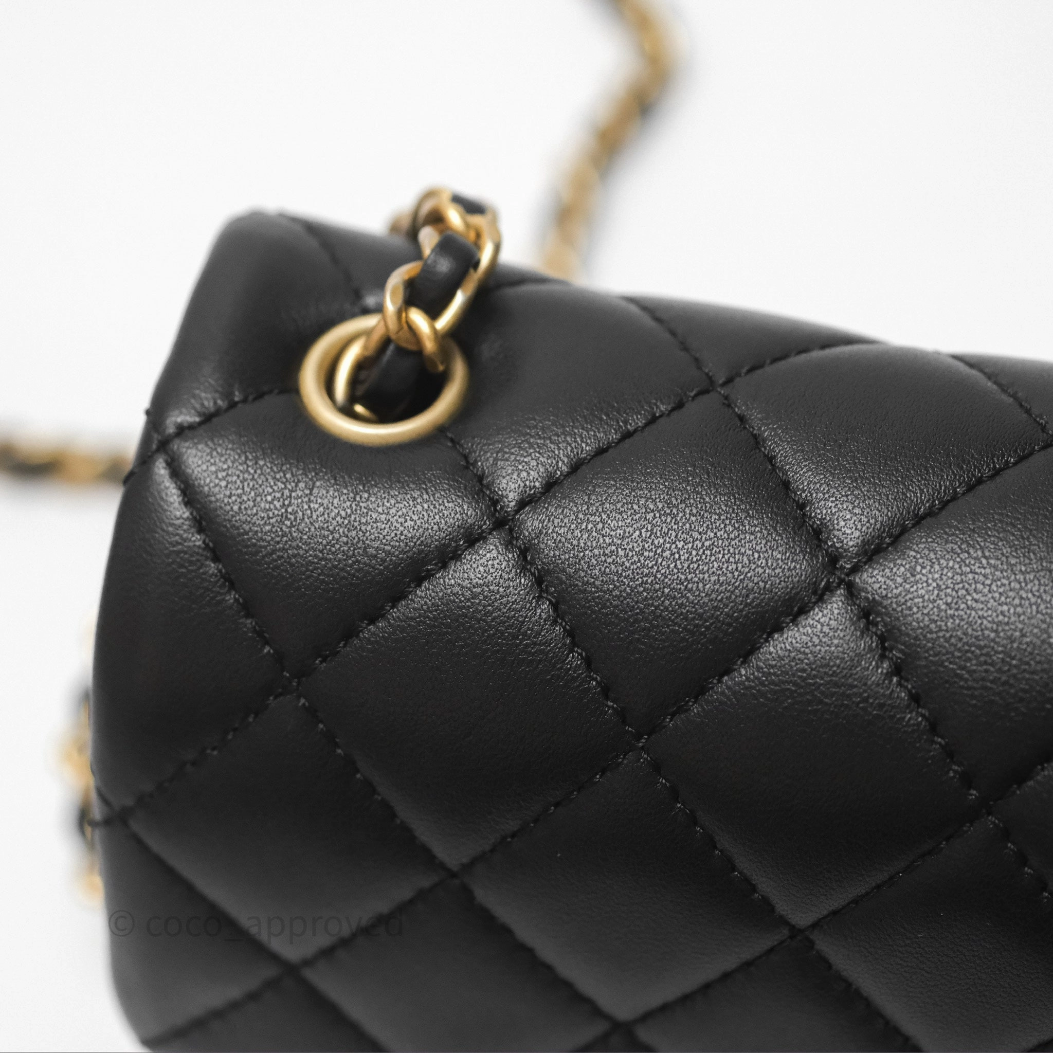 Chanel Mini Rectangular Pearl Crush Quilted Black Lambskin Aged Gold Hardware