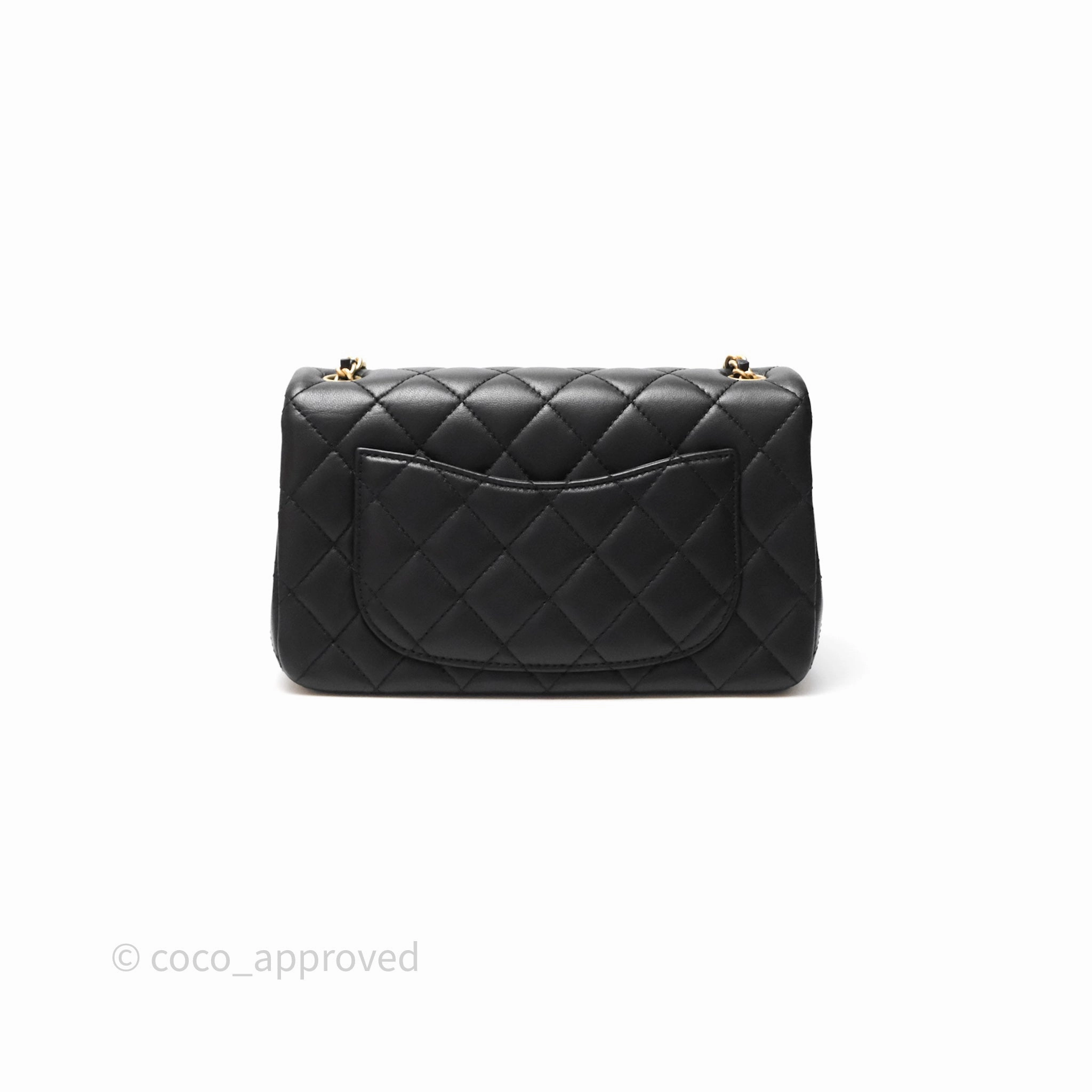 Chanel Mini Rectangular Pearl Crush Quilted Black Lambskin Aged Gold Hardware