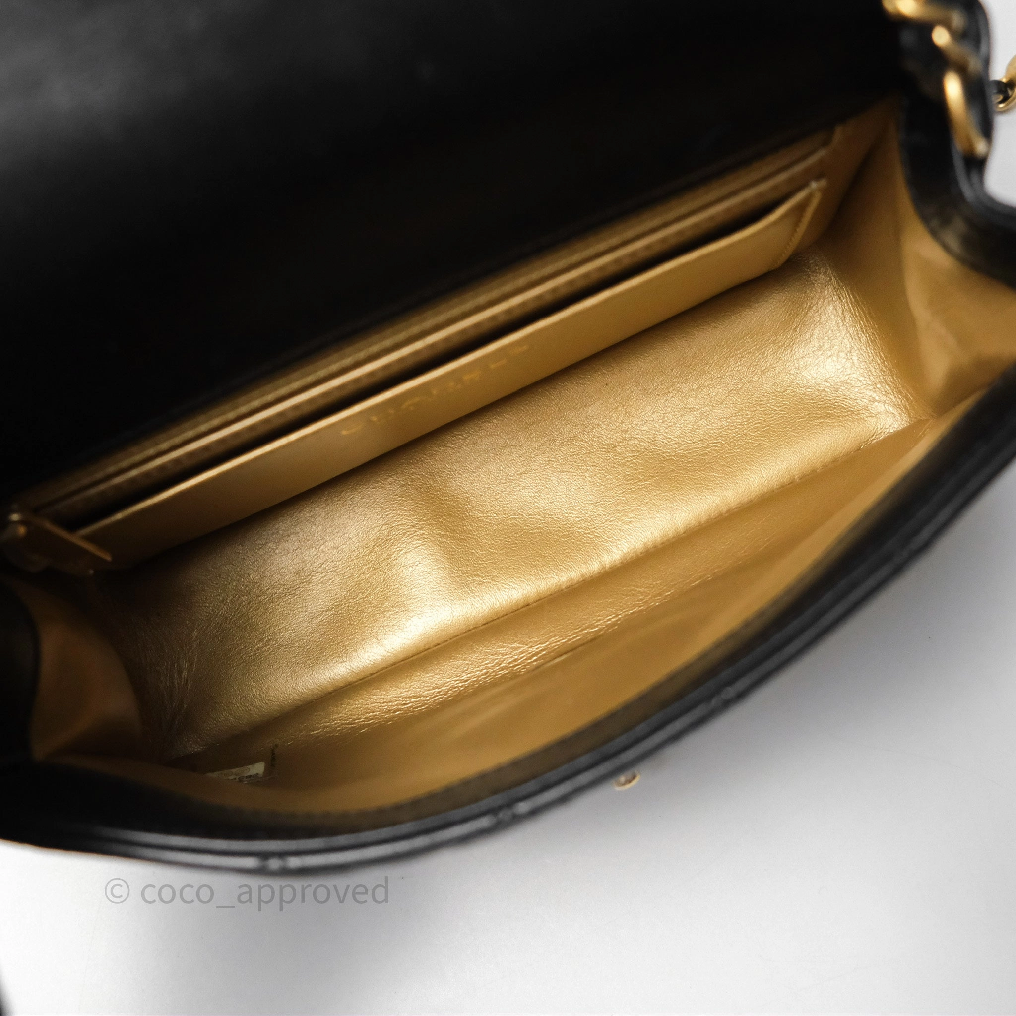 Chanel Mini Rectangular Pearl Crush Quilted Black Lambskin Aged Gold Hardware