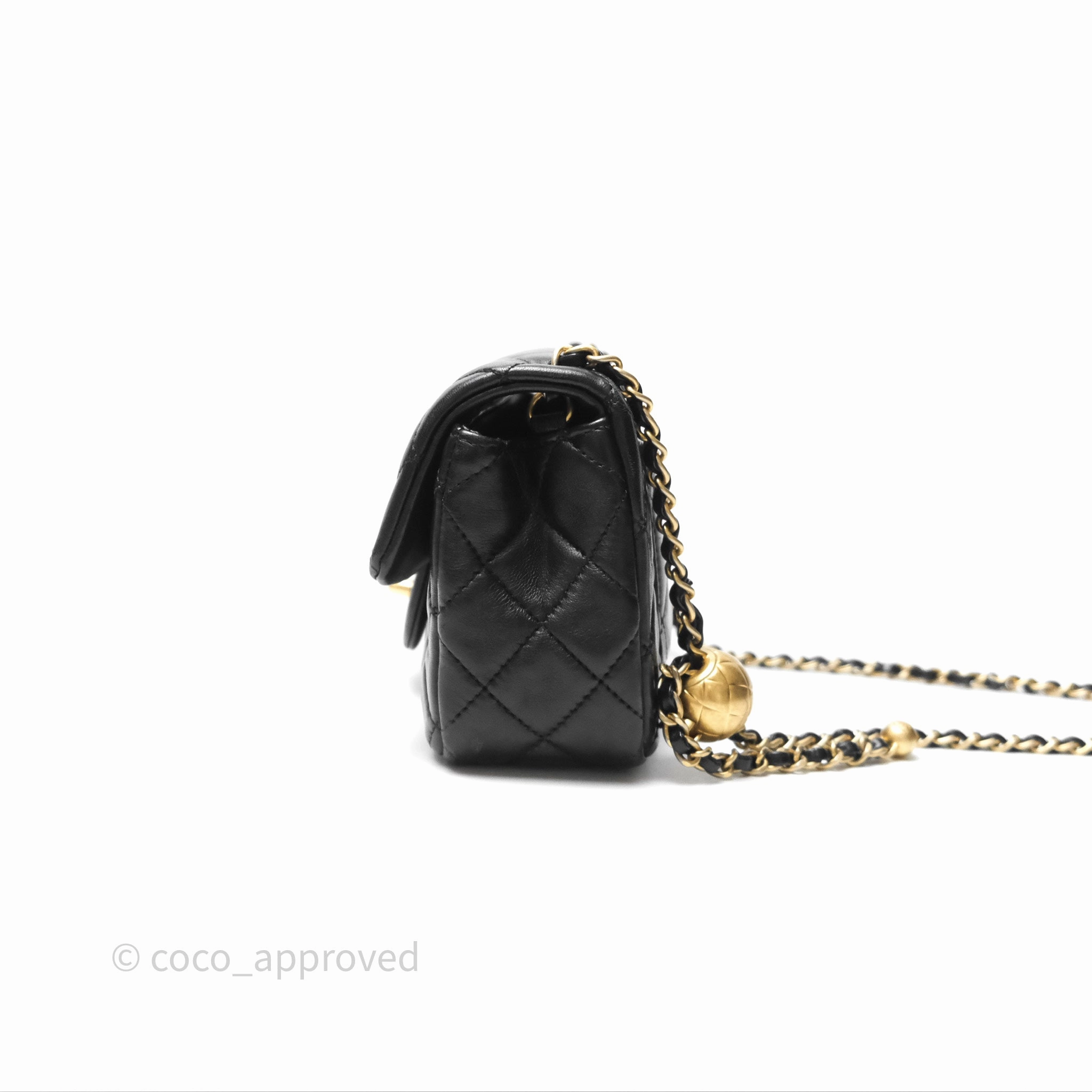 Chanel Mini Rectangular Pearl Crush Quilted Black Lambskin Aged Gold Hardware