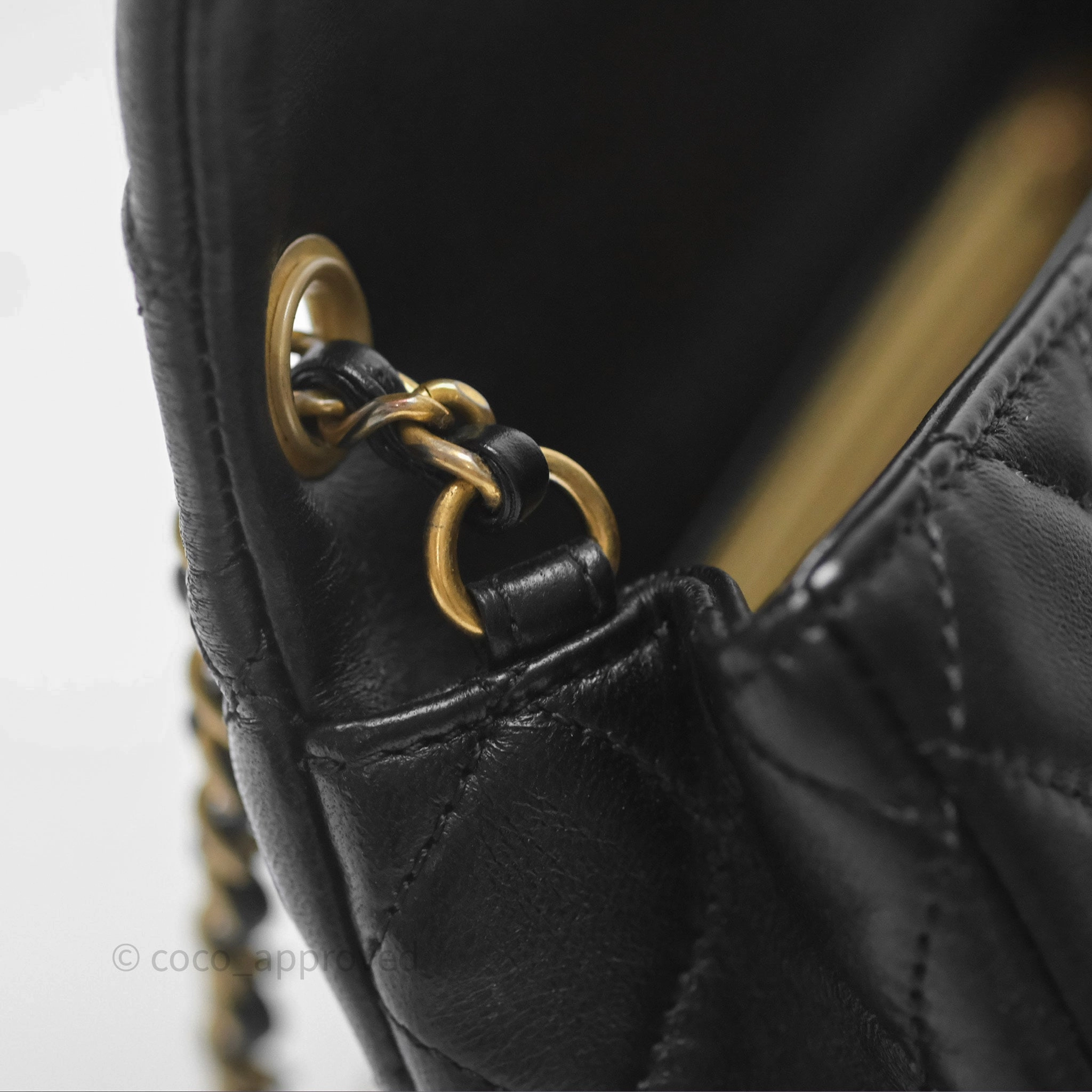Chanel Mini Rectangular Pearl Crush Quilted Black Lambskin Aged Gold Hardware