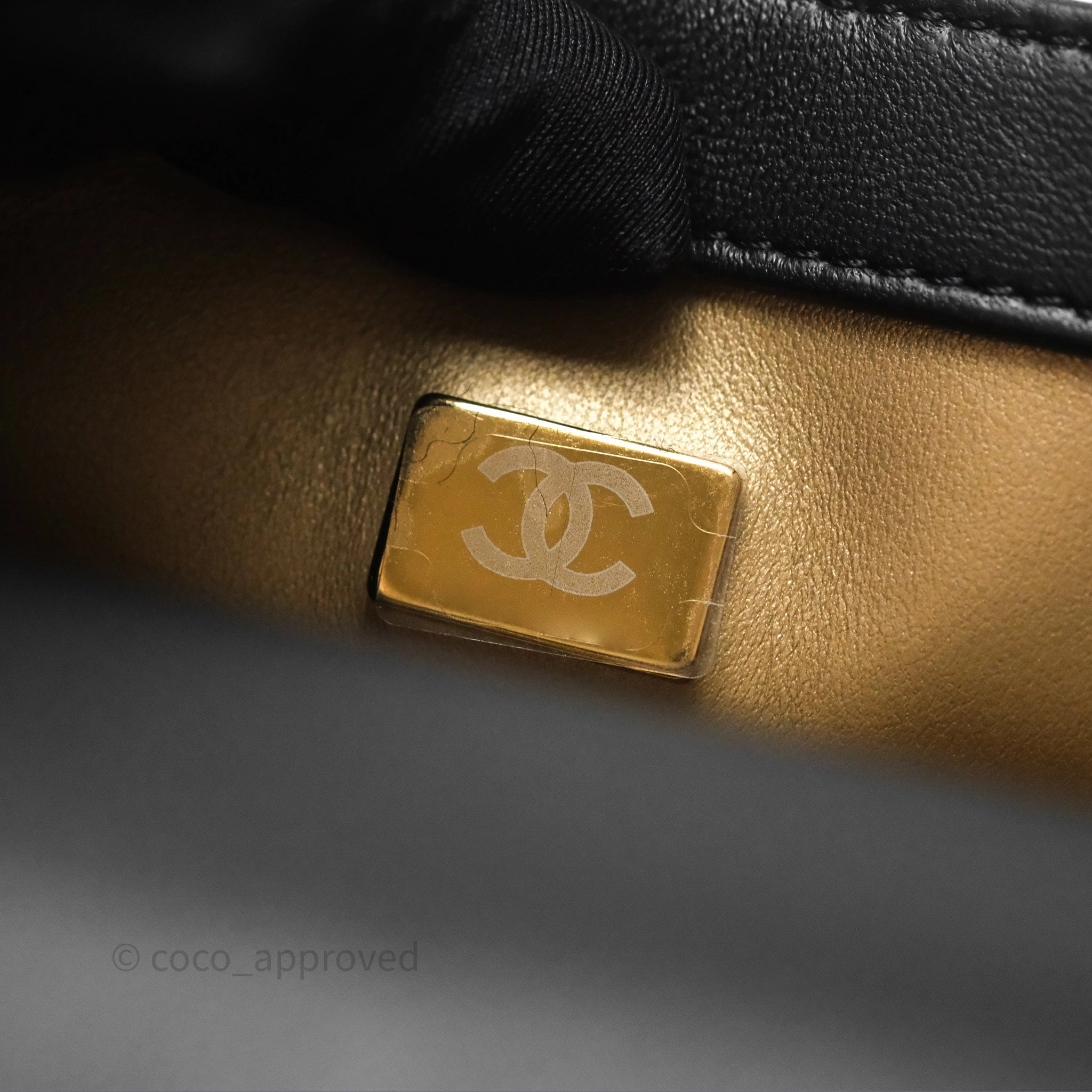 Chanel Mini Rectangular Pearl Crush Quilted Black Lambskin Aged Gold Hardware