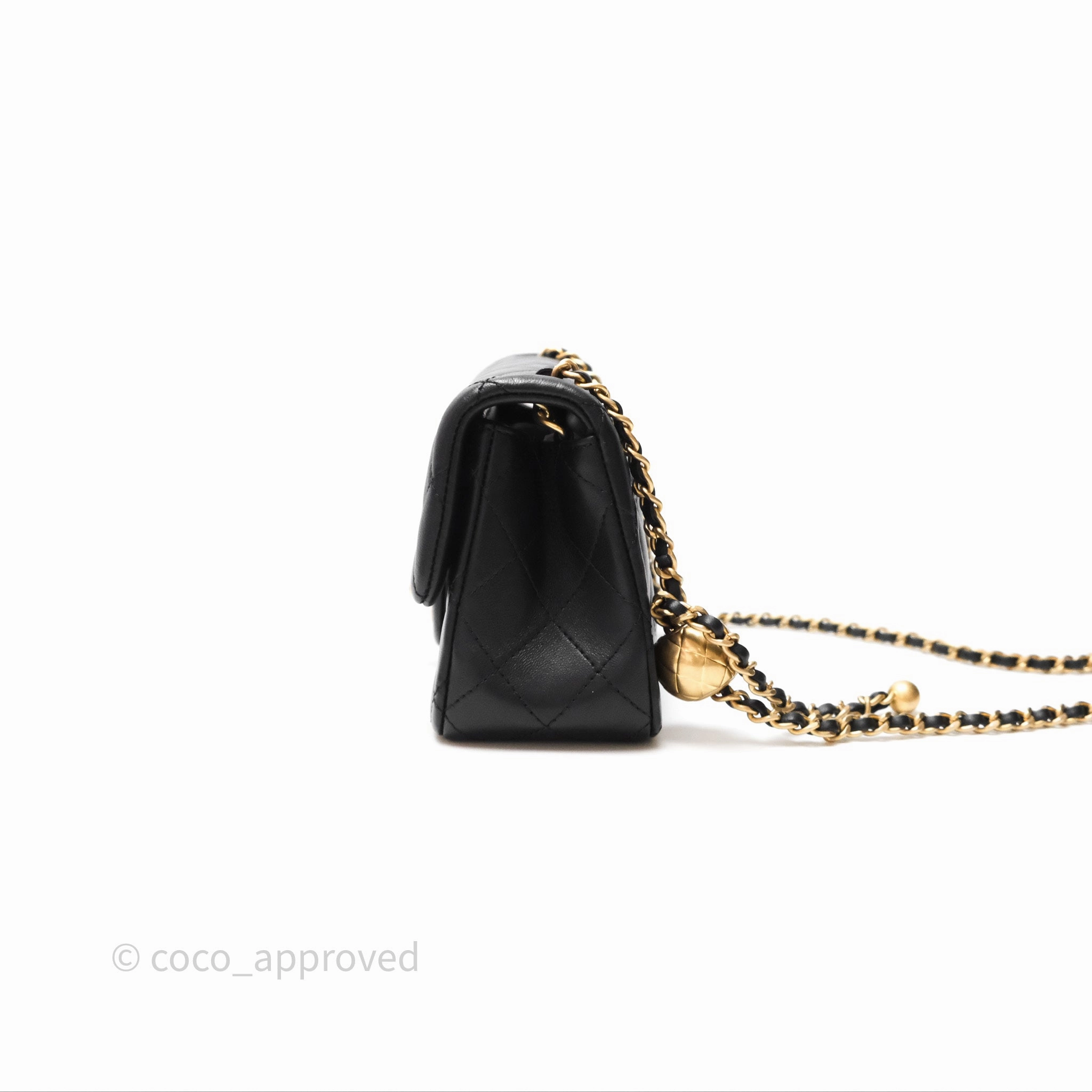 Chanel Mini Rectangular Pearl Crush Quilted Black Lambskin Aged Gold Hardware