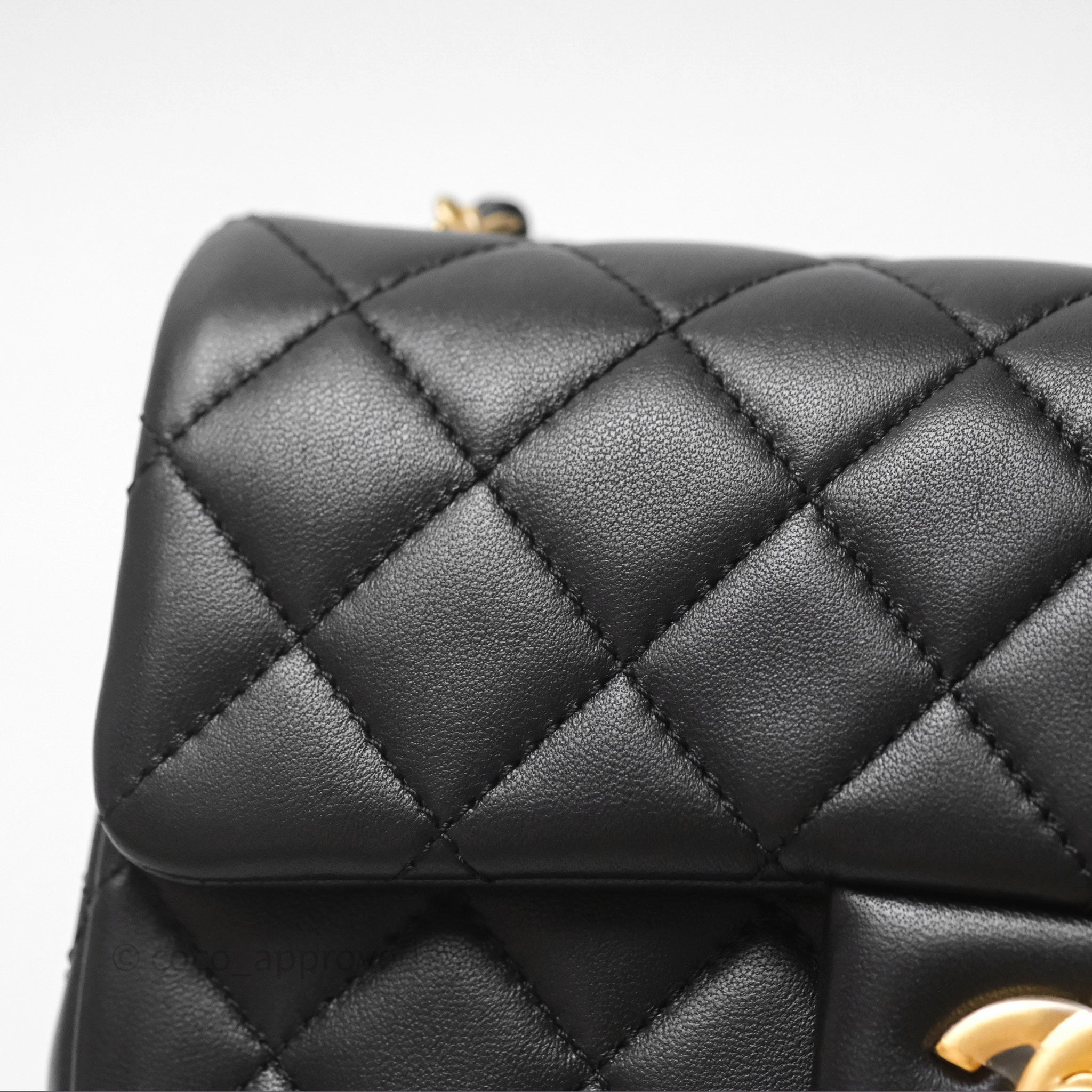Chanel Mini Rectangular Pearl Crush Quilted Black Lambskin Aged Gold Hardware