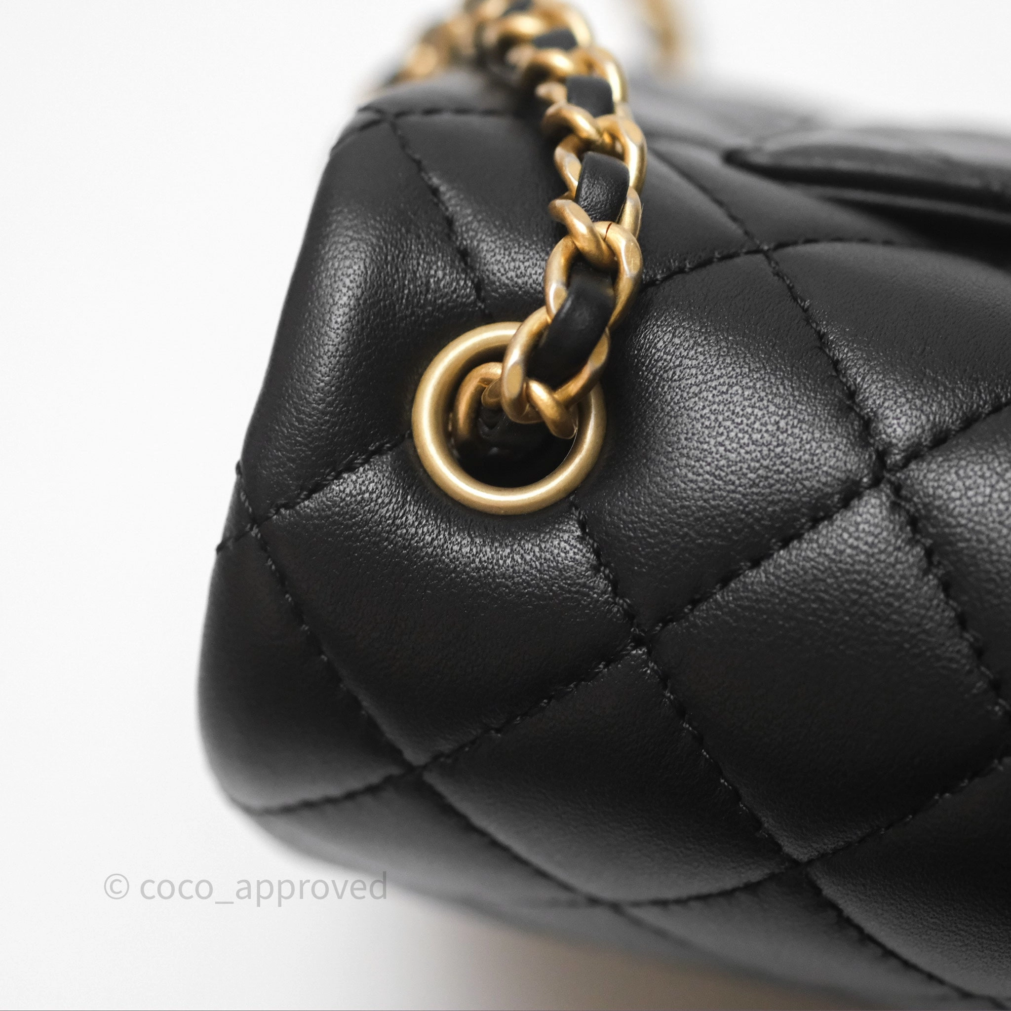 Chanel Mini Rectangular Pearl Crush Quilted Black Lambskin Aged Gold Hardware