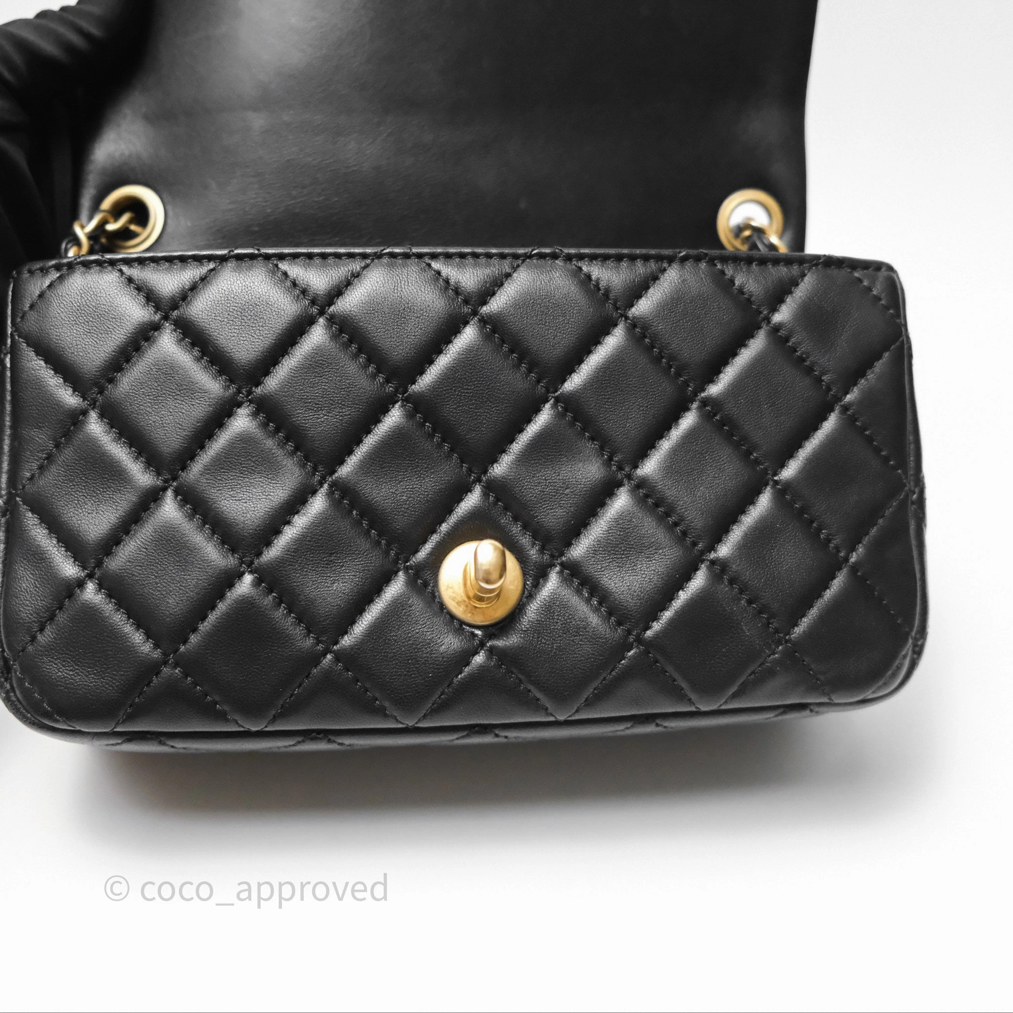 Chanel Mini Rectangular Pearl Crush Quilted Black Lambskin Aged Gold Hardware
