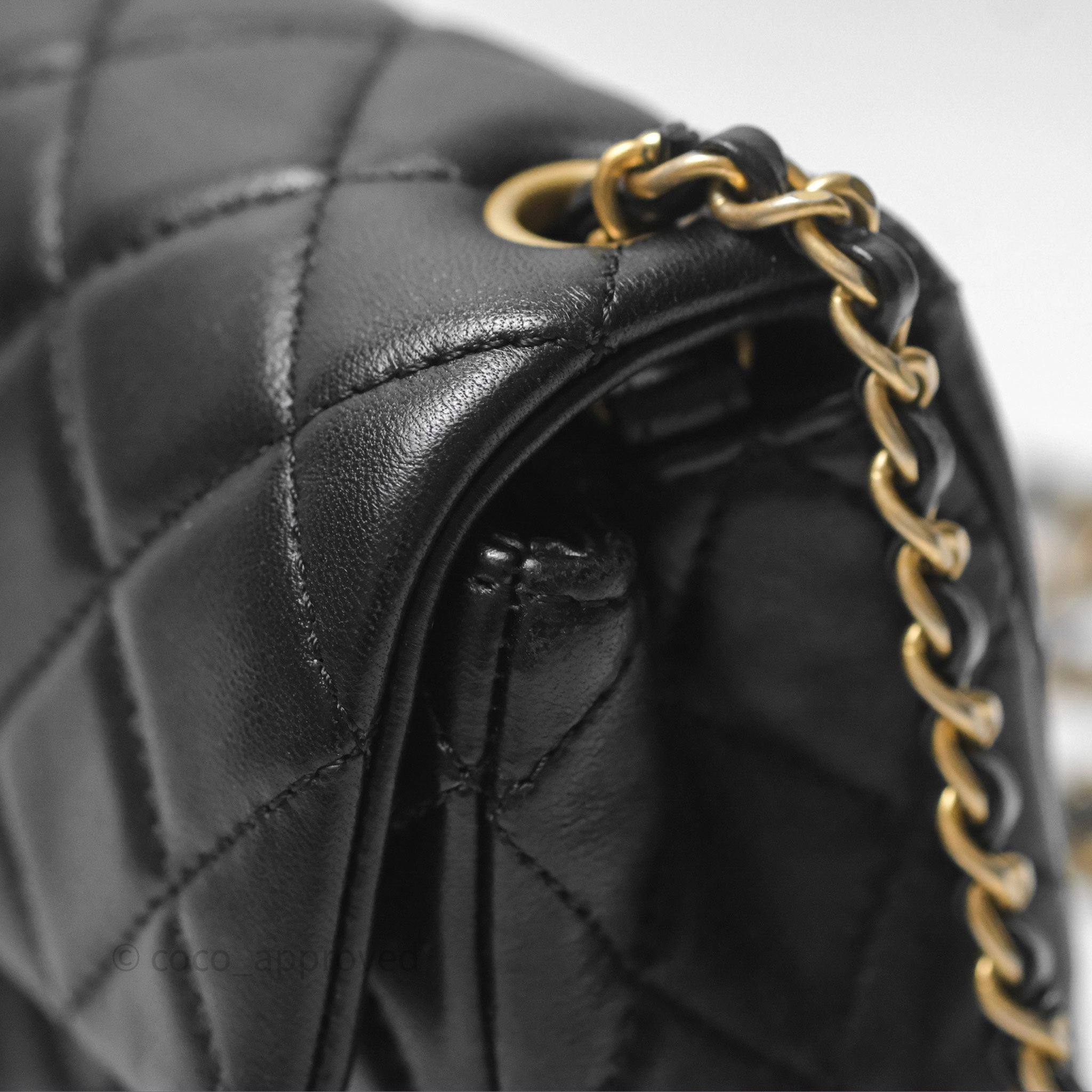 Chanel Mini Rectangular Pearl Crush Quilted Black Lambskin Aged Gold Hardware