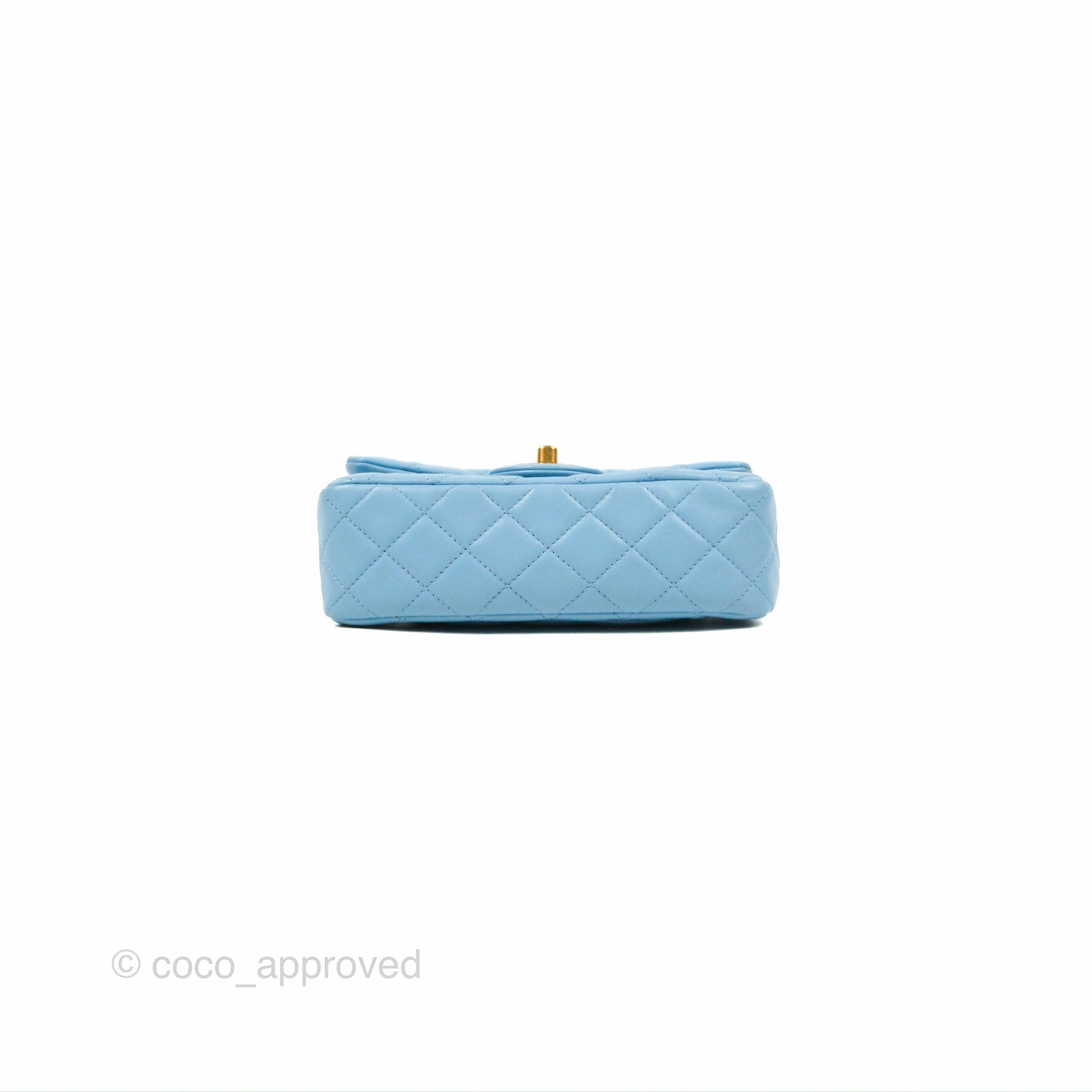 Chanel Mini Rectangular Pearl Crush Quilted Blue Lambskin Aged Gold Hardware