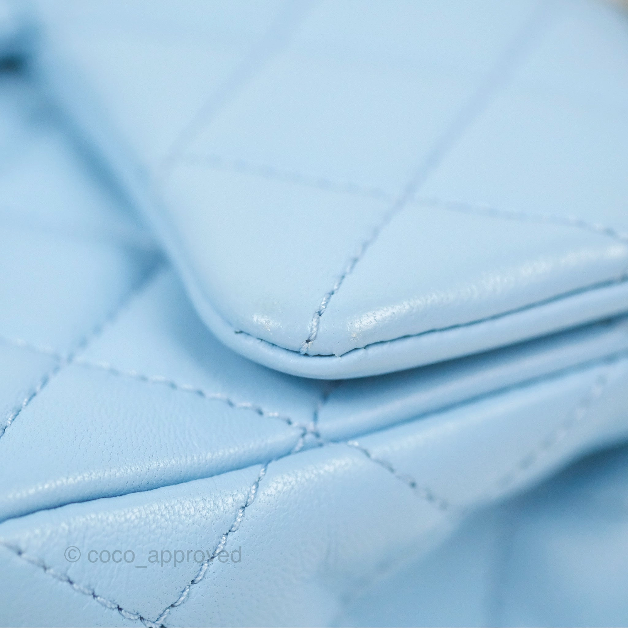 Chanel Mini Rectangular Pearl Crush Quilted Blue Lambskin Aged Gold Hardware