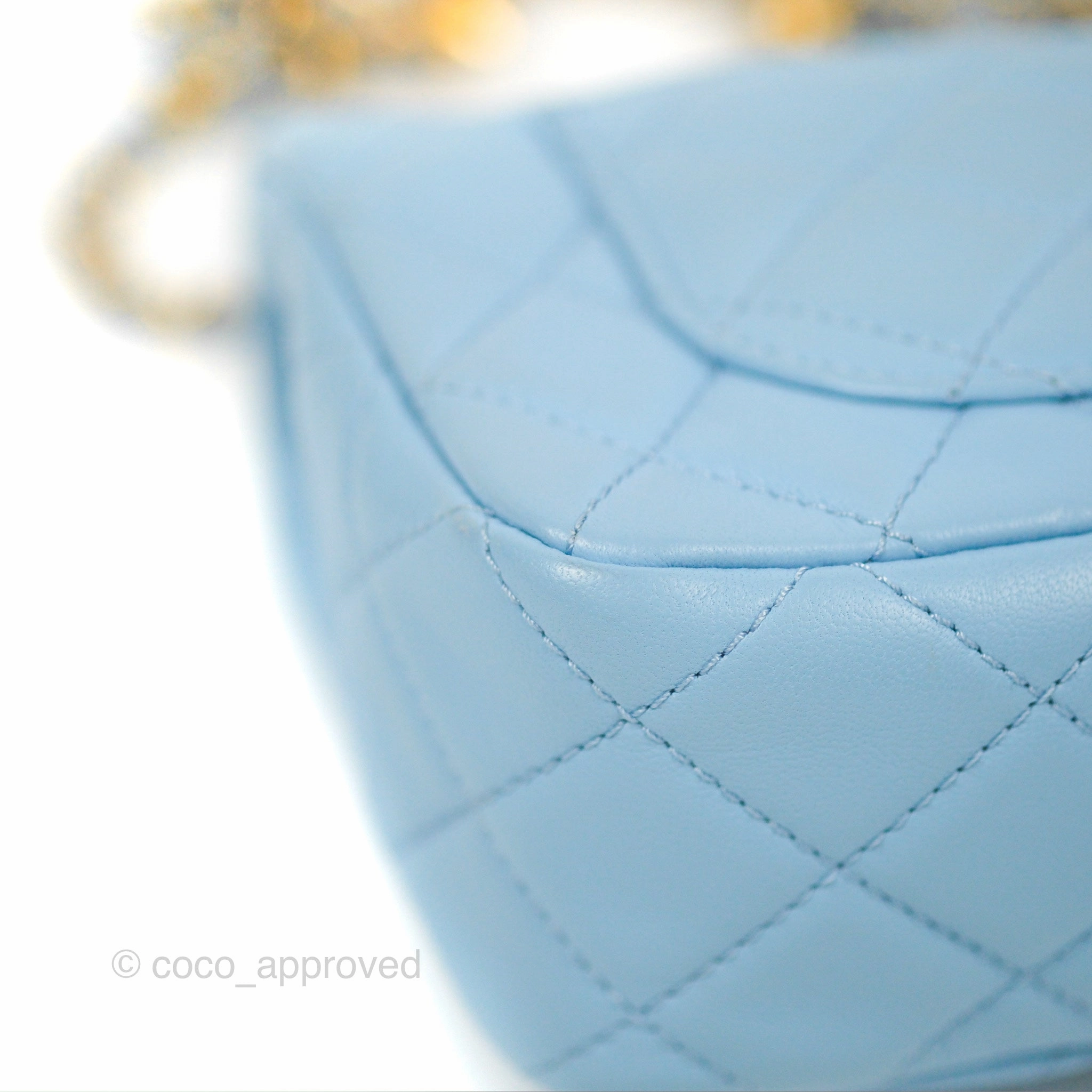 Chanel Mini Rectangular Pearl Crush Quilted Blue Lambskin Aged Gold Hardware