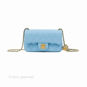 Chanel Mini Rectangular Pearl Crush Quilted Blue Lambskin Aged Gold Hardware