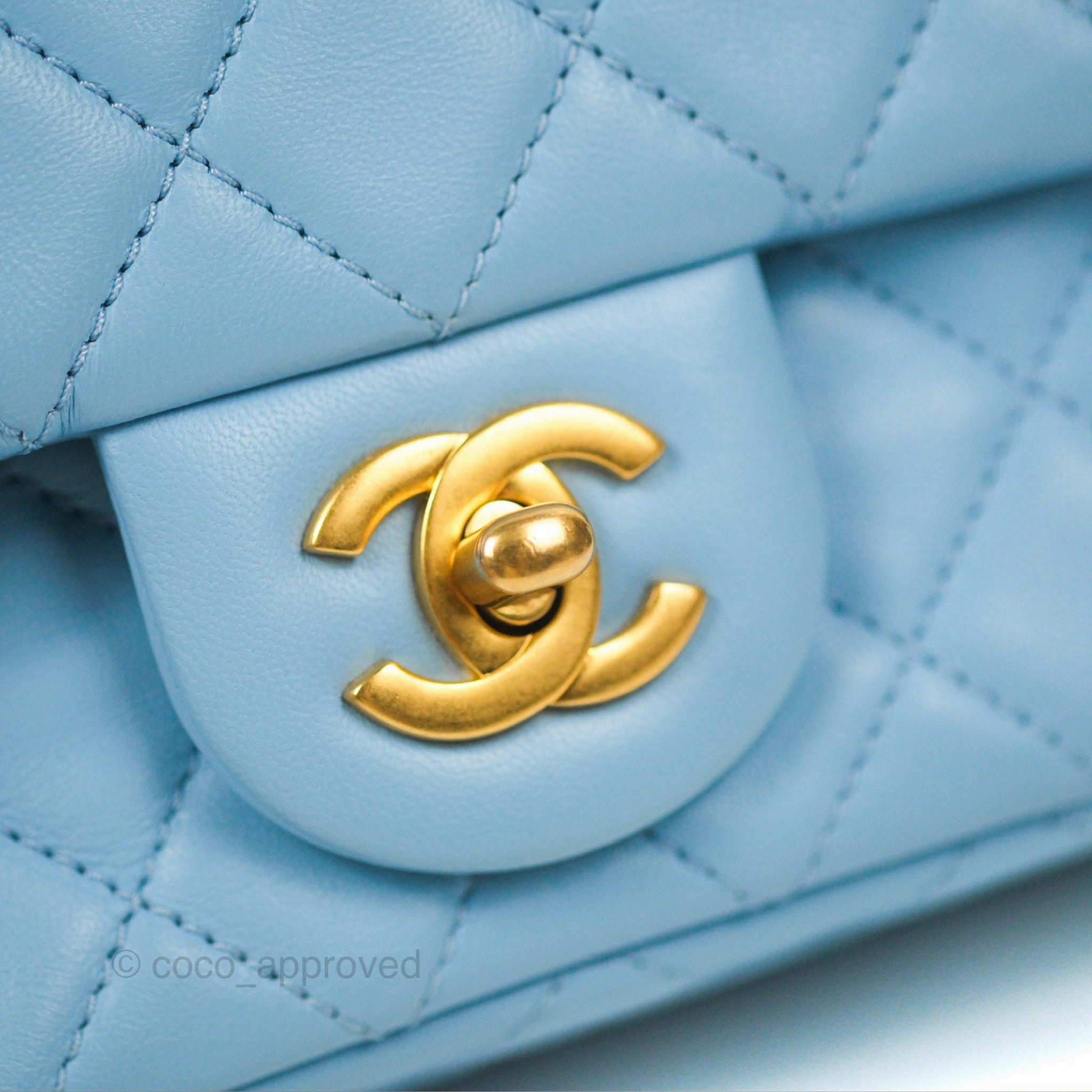 Chanel Mini Rectangular Pearl Crush Quilted Blue Lambskin Aged Gold Hardware