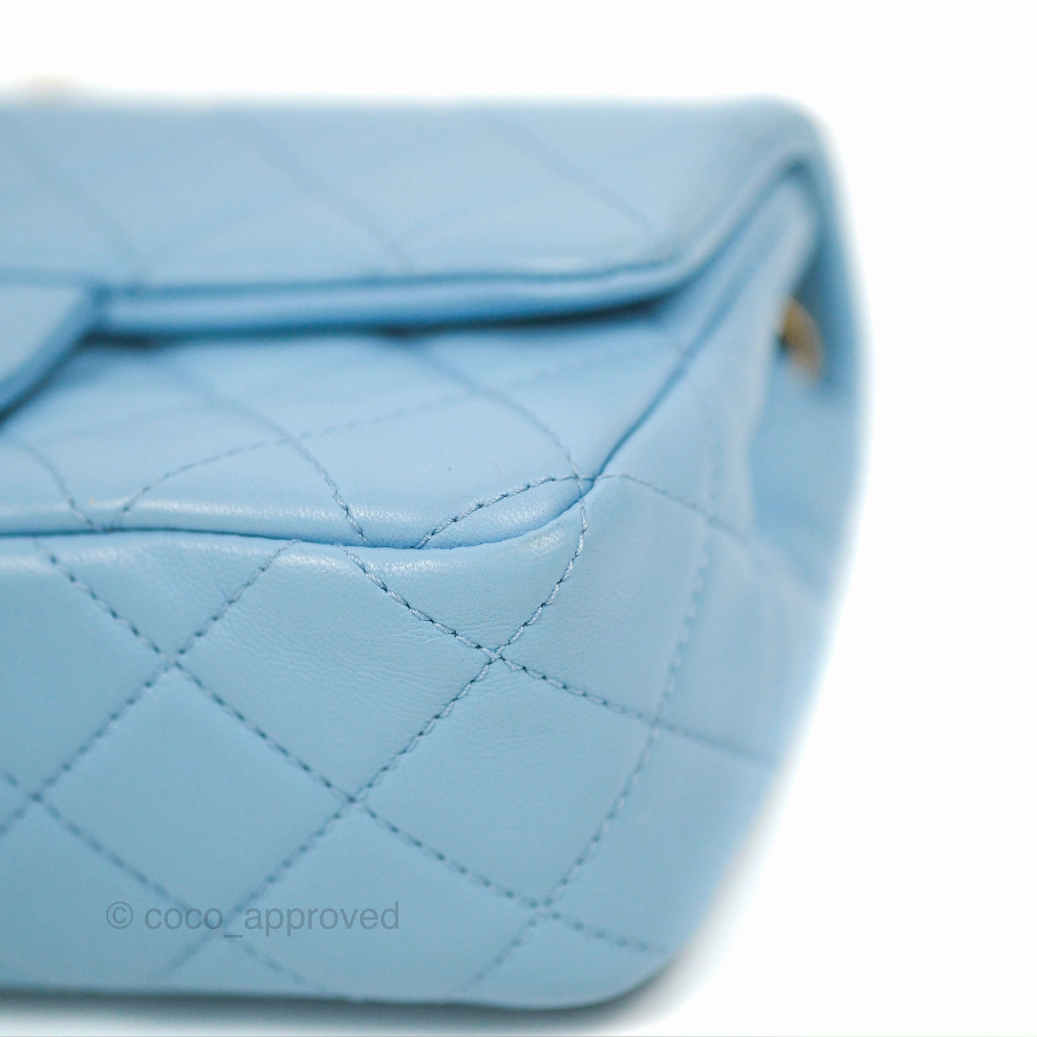 Chanel Mini Rectangular Pearl Crush Quilted Blue Lambskin Aged Gold Hardware