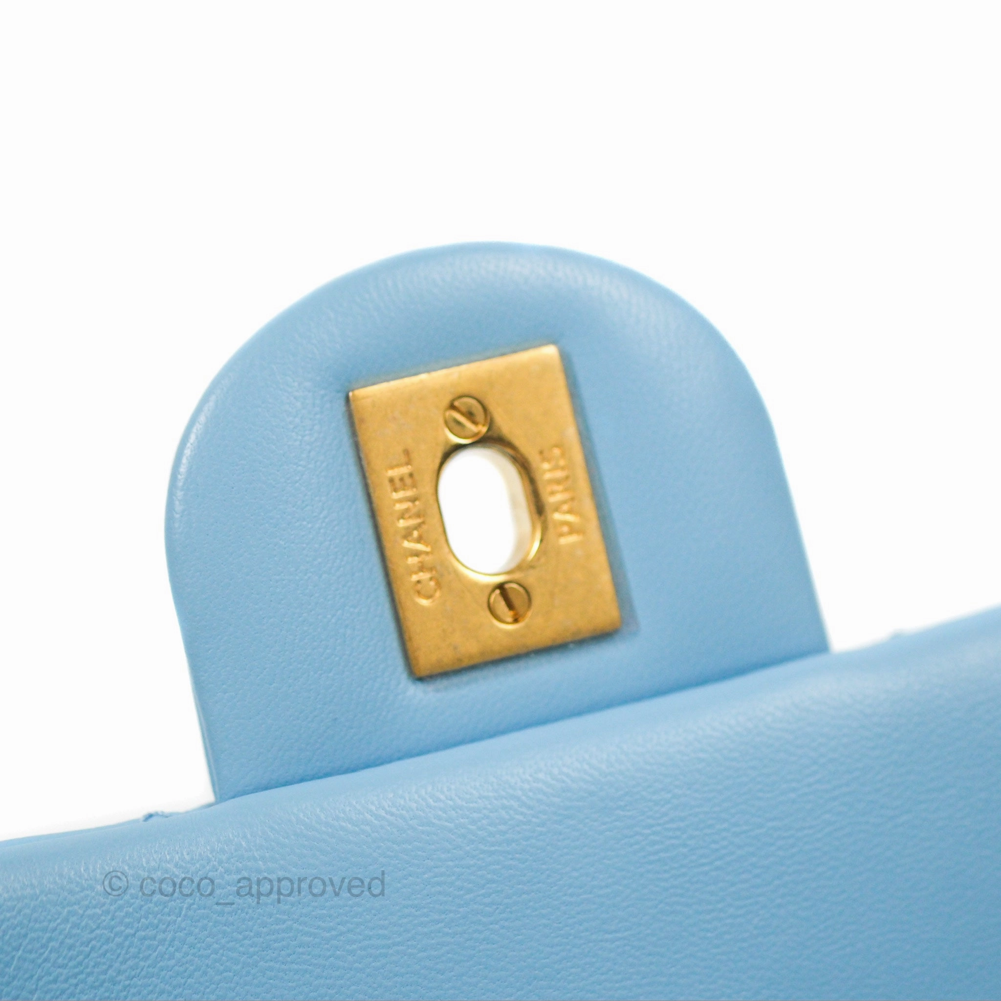 Chanel Mini Rectangular Pearl Crush Quilted Blue Lambskin Aged Gold Hardware