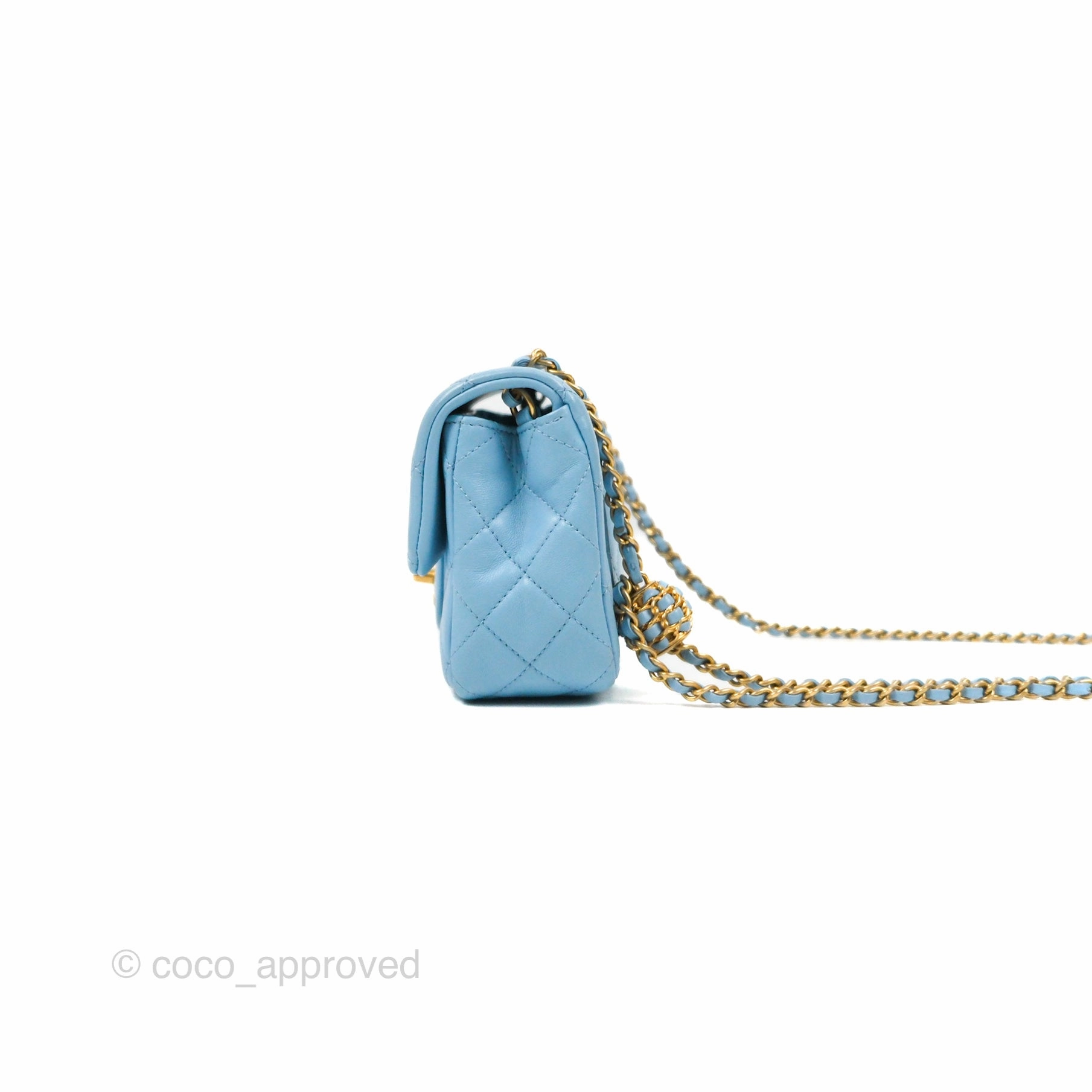 Chanel Mini Rectangular Pearl Crush Quilted Blue Lambskin Aged Gold Hardware