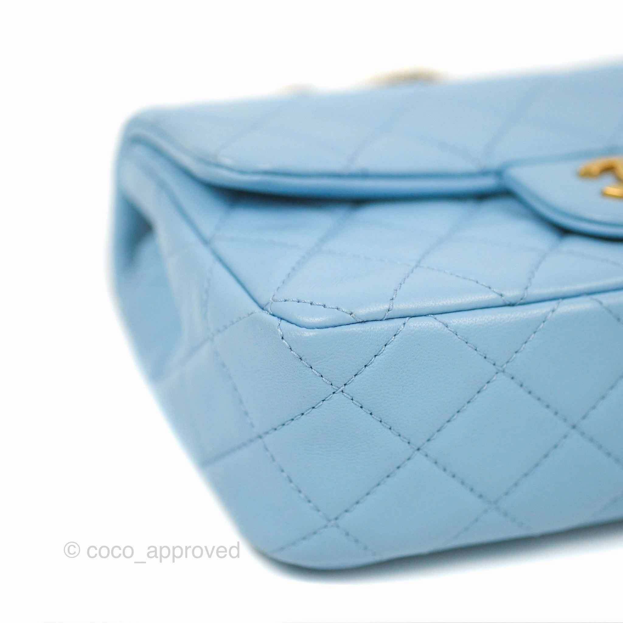 Chanel Mini Rectangular Pearl Crush Quilted Blue Lambskin Aged Gold Hardware