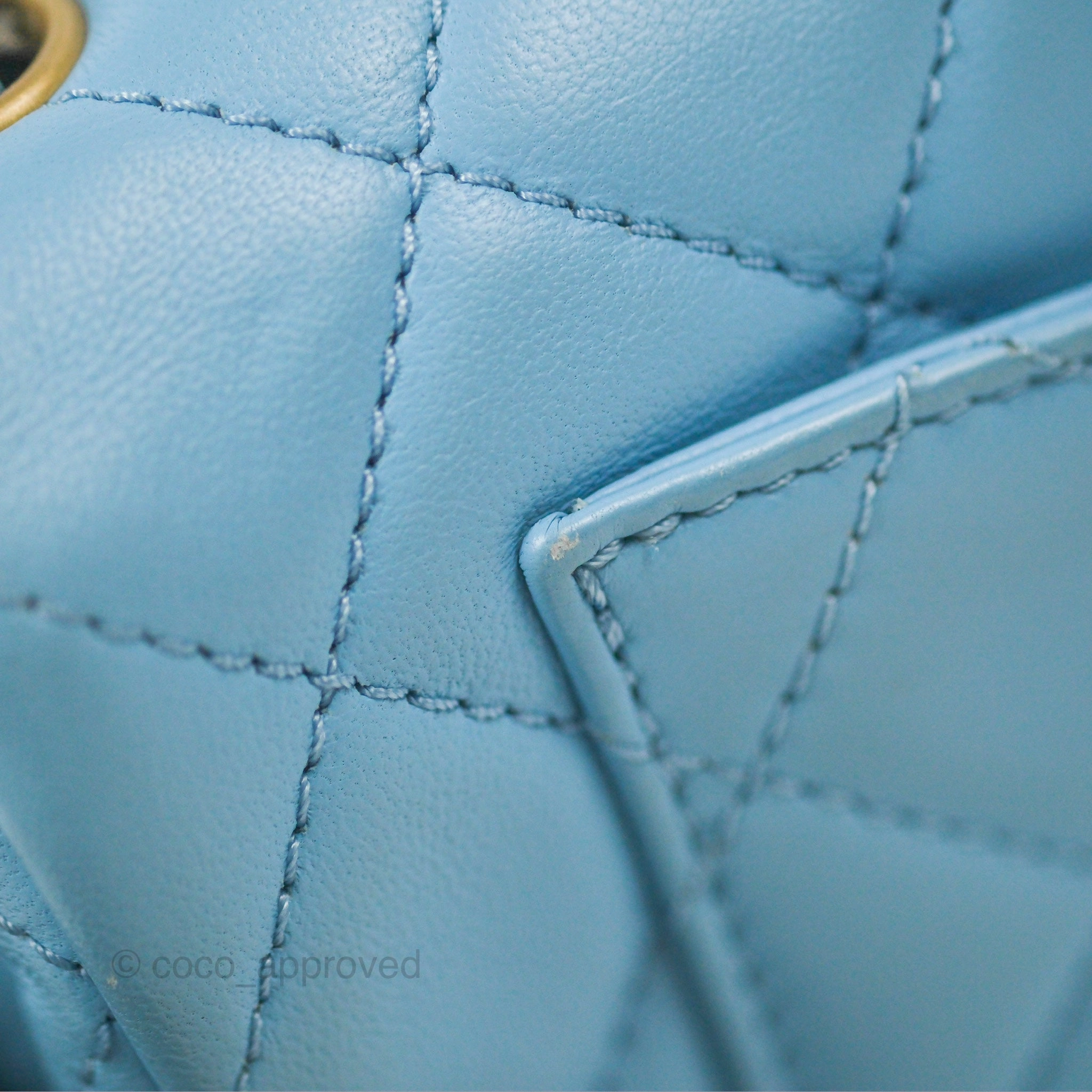 Chanel Mini Rectangular Pearl Crush Quilted Blue Lambskin Aged Gold Hardware