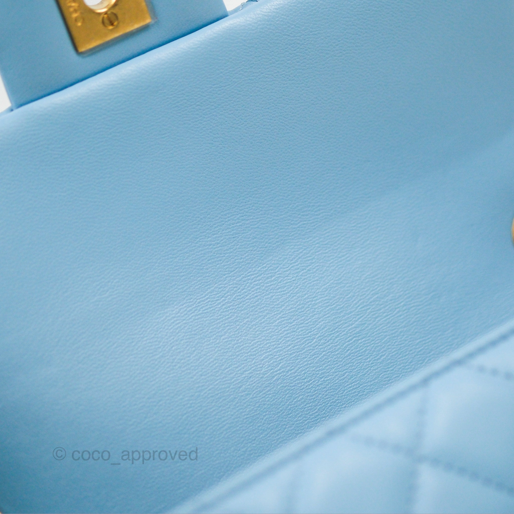 Chanel Mini Rectangular Pearl Crush Quilted Blue Lambskin Aged Gold Hardware