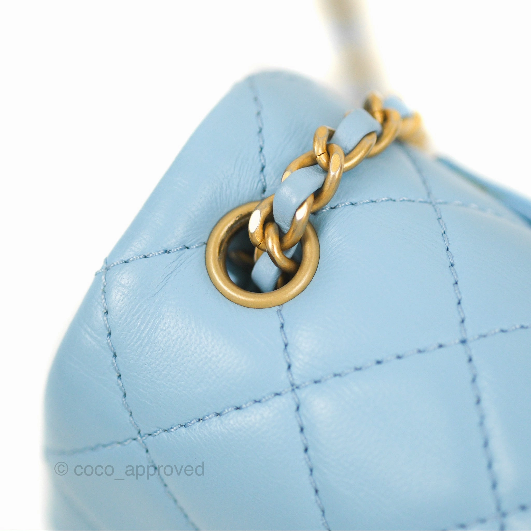 Chanel Mini Rectangular Pearl Crush Quilted Blue Lambskin Aged Gold Hardware