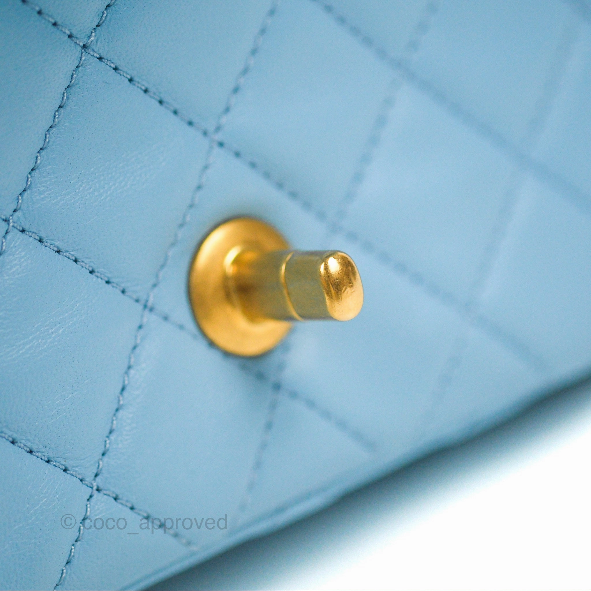 Chanel Mini Rectangular Pearl Crush Quilted Blue Lambskin Aged Gold Hardware