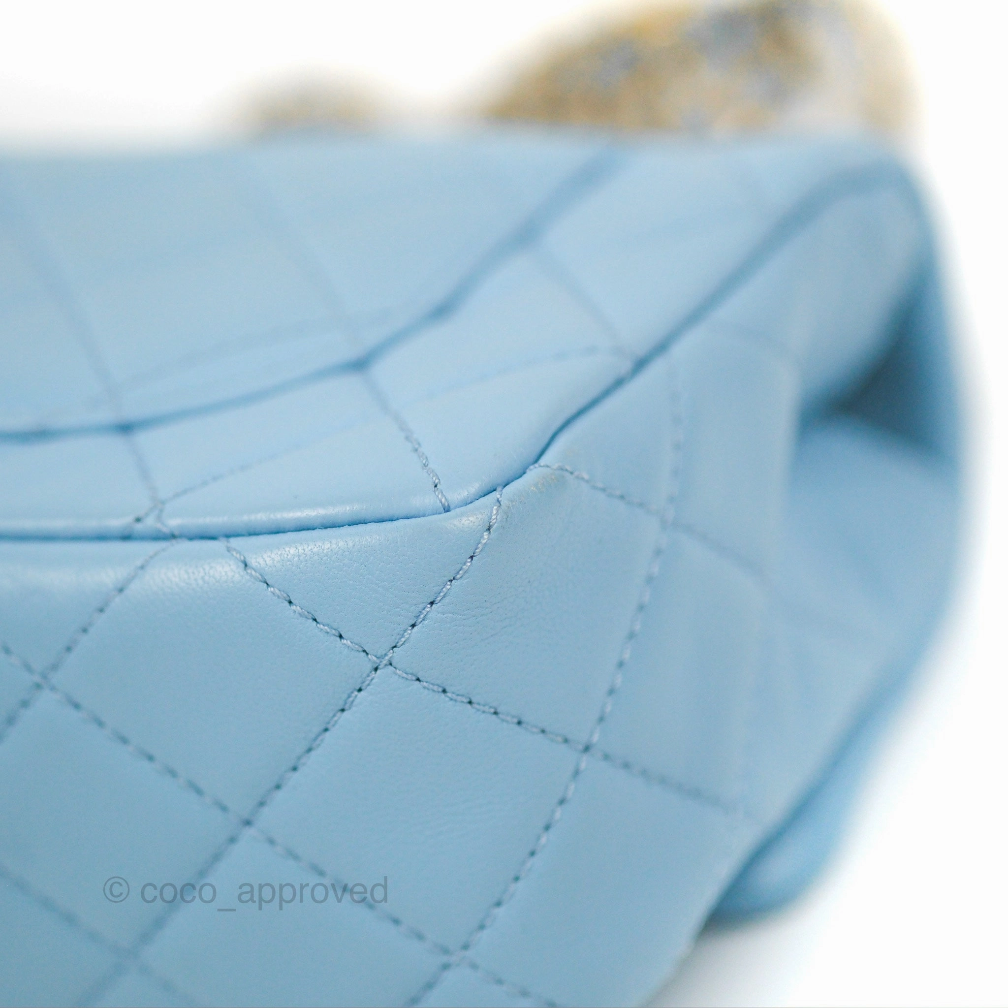 Chanel Mini Rectangular Pearl Crush Quilted Blue Lambskin Aged Gold Hardware