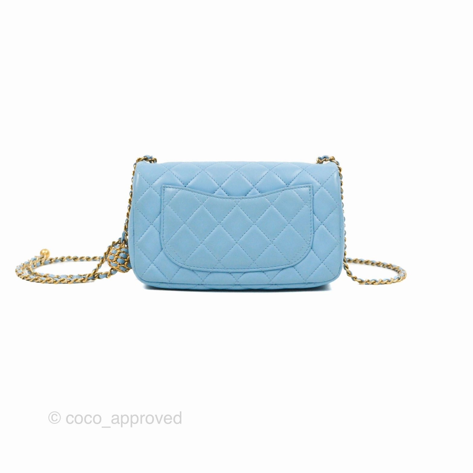 Chanel Mini Rectangular Pearl Crush Quilted Blue Lambskin Aged Gold Hardware