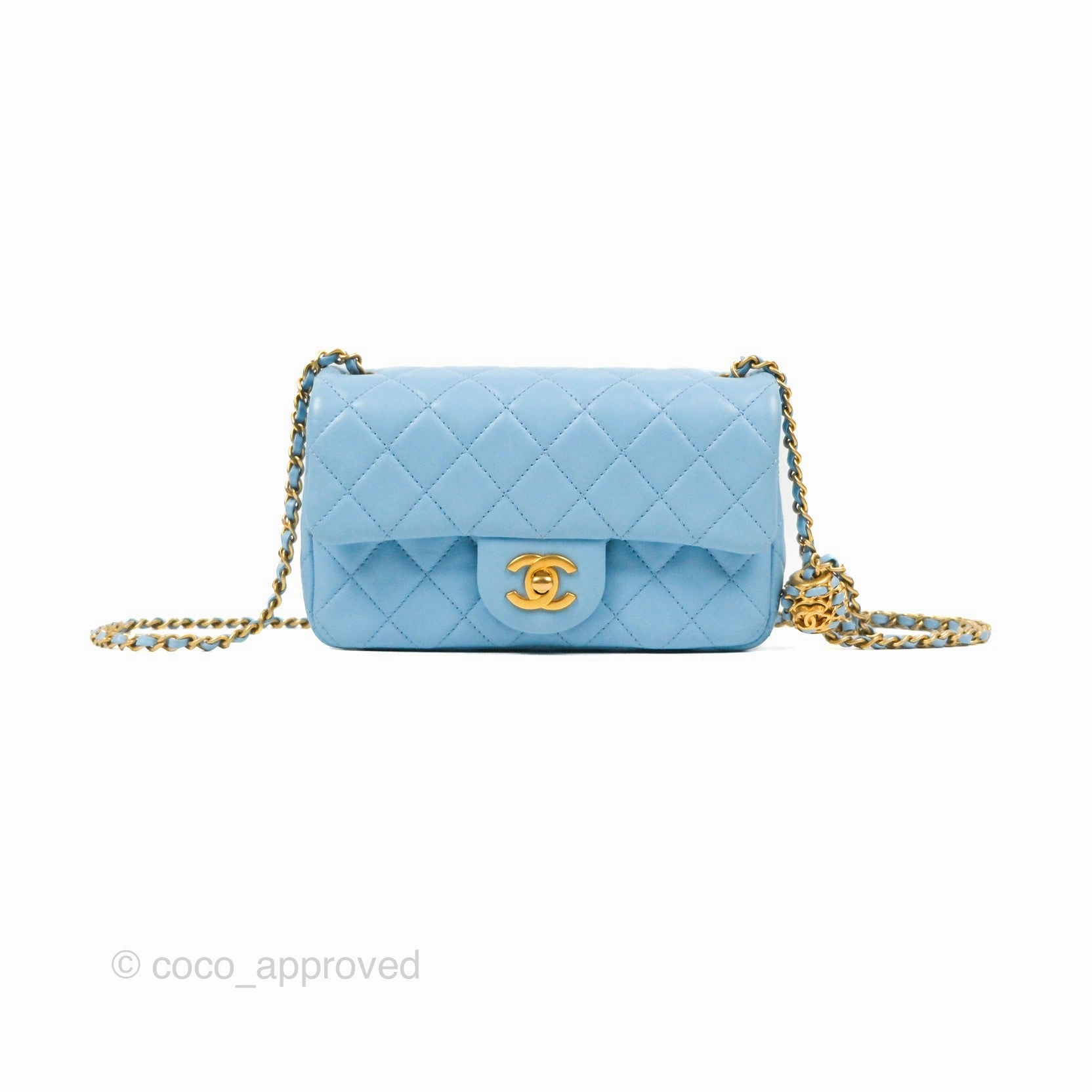 Chanel Mini Rectangular Pearl Crush Quilted Blue Lambskin Aged Gold Hardware