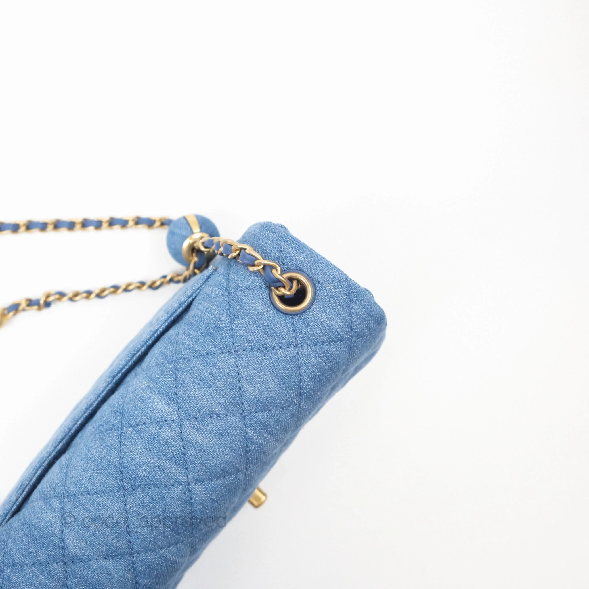 Chanel Mini Rectangular Pearl Crush Quilted Denim Aged Gold Hardware