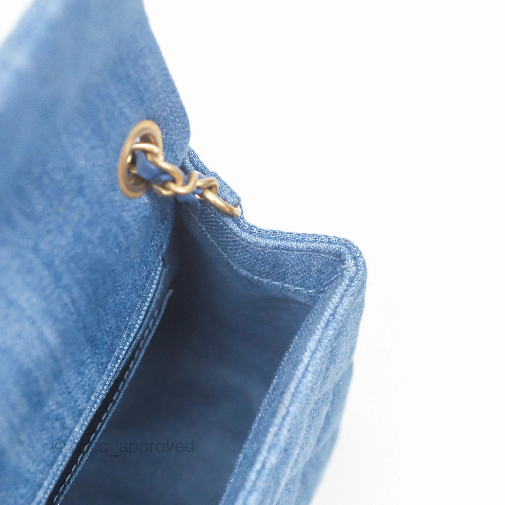 Chanel Mini Rectangular Pearl Crush Quilted Denim Aged Gold Hardware