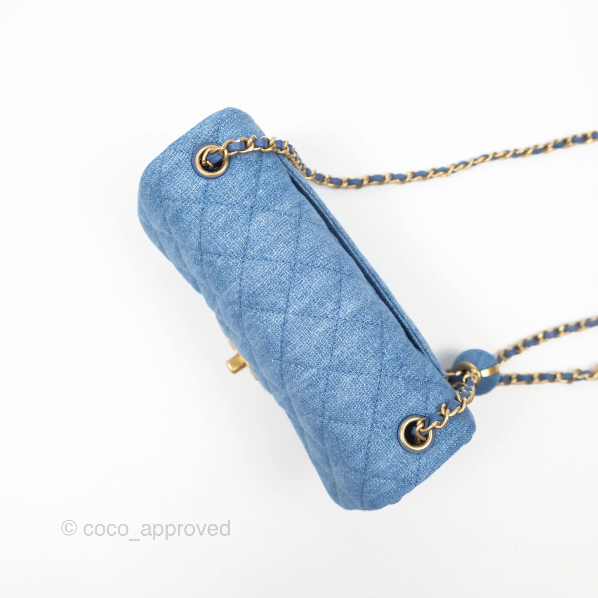 Chanel Mini Rectangular Pearl Crush Quilted Denim Aged Gold Hardware