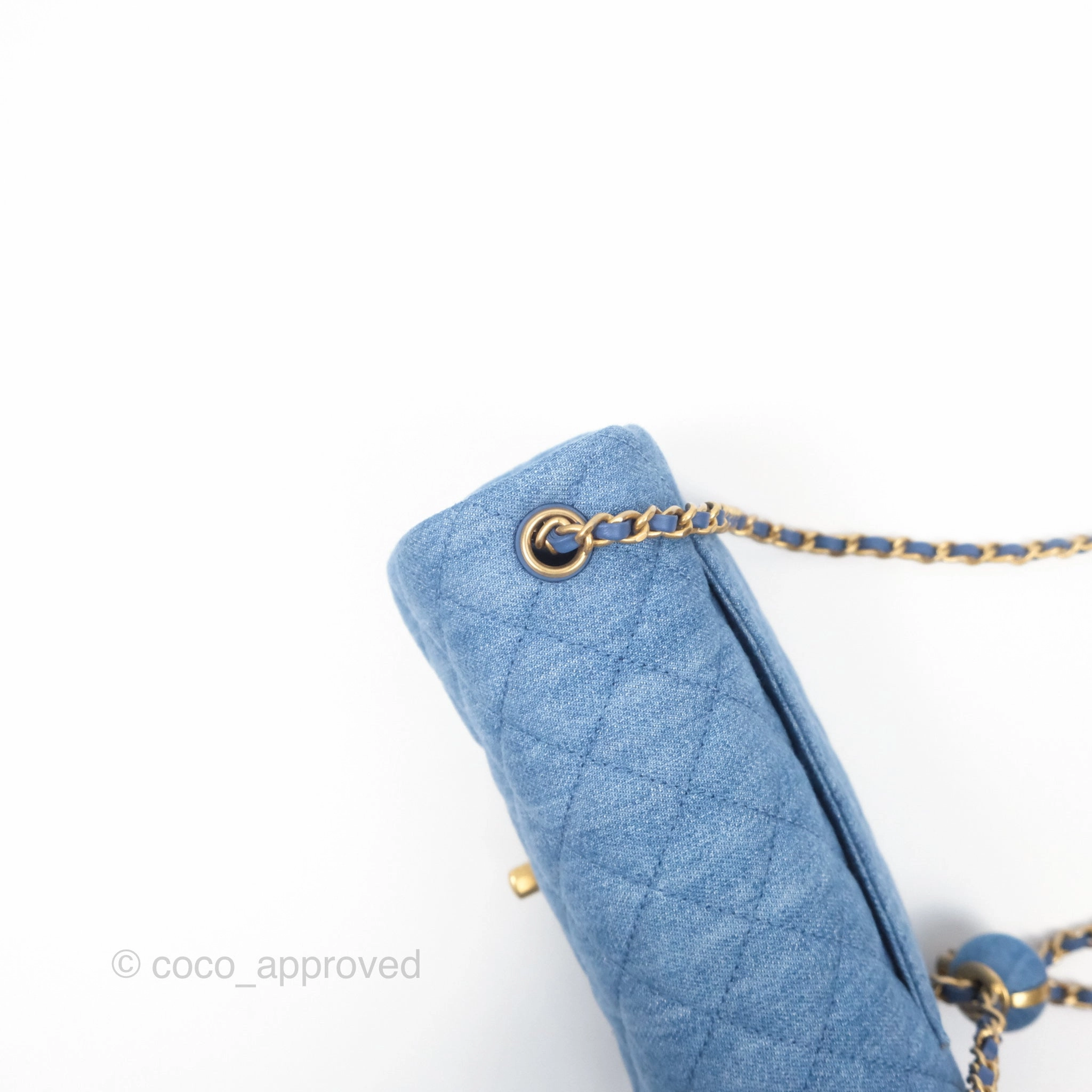 Chanel Mini Rectangular Pearl Crush Quilted Denim Aged Gold Hardware