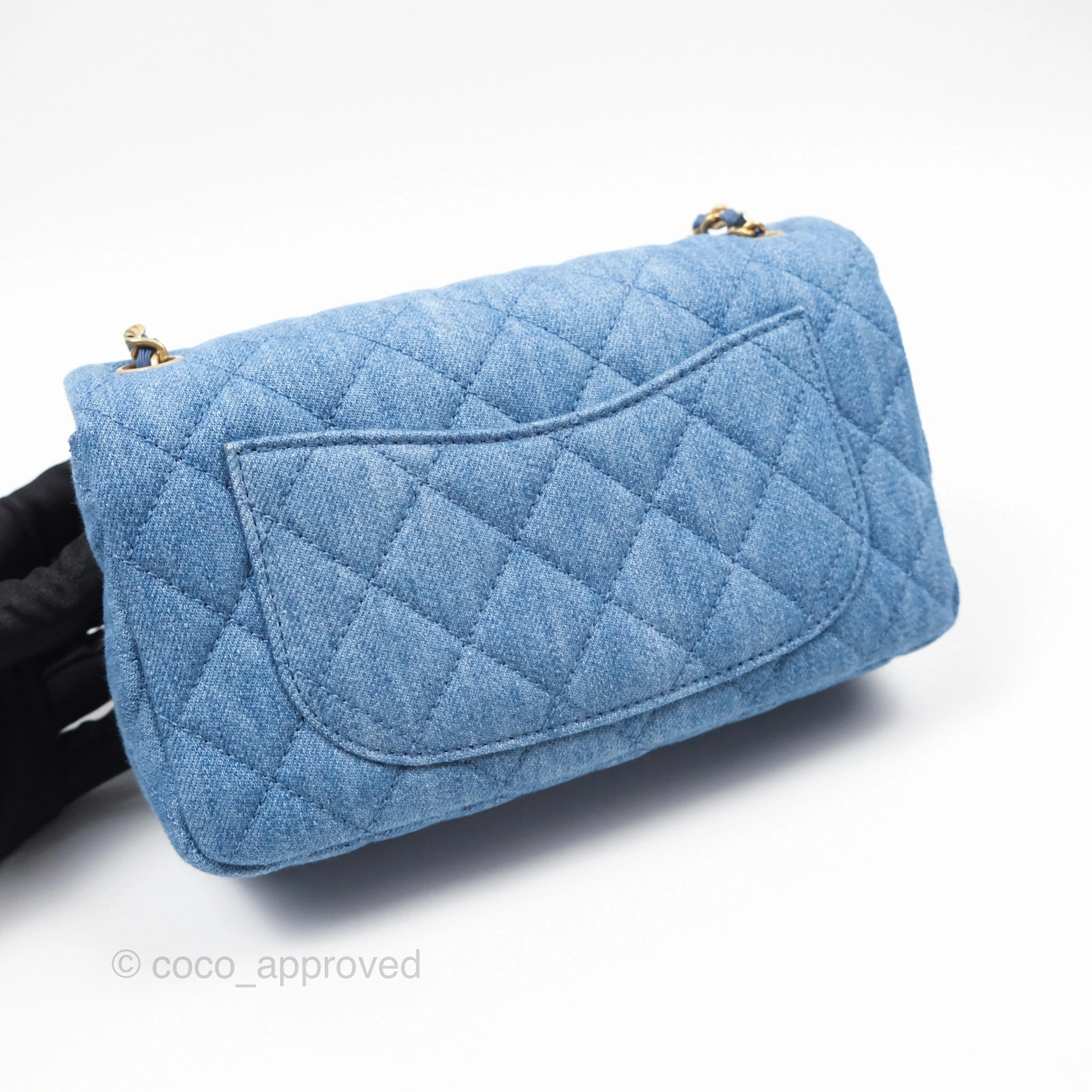 Chanel Mini Rectangular Pearl Crush Quilted Denim Aged Gold Hardware