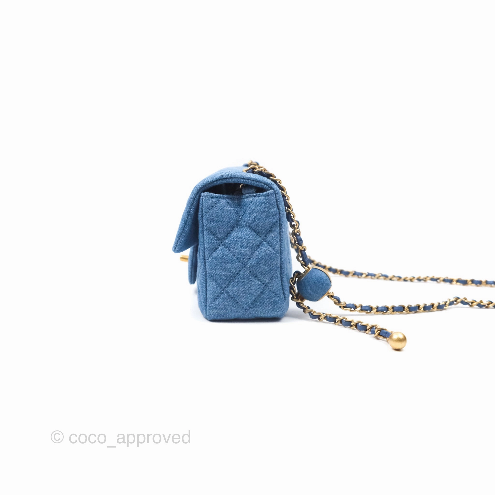 Chanel Mini Rectangular Pearl Crush Quilted Denim Aged Gold Hardware