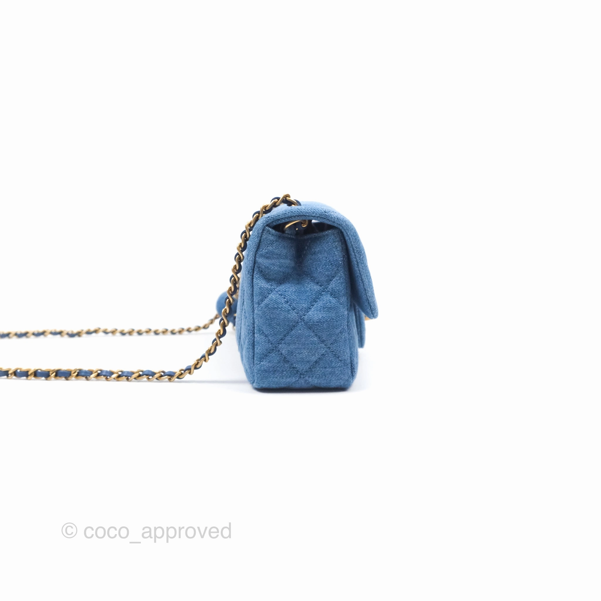 Chanel Mini Rectangular Pearl Crush Quilted Denim Aged Gold Hardware