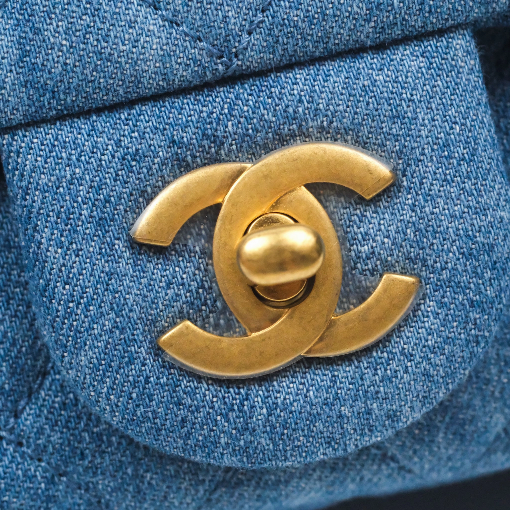 Chanel Mini Rectangular Pearl Crush Quilted Denim Aged Gold Hardware