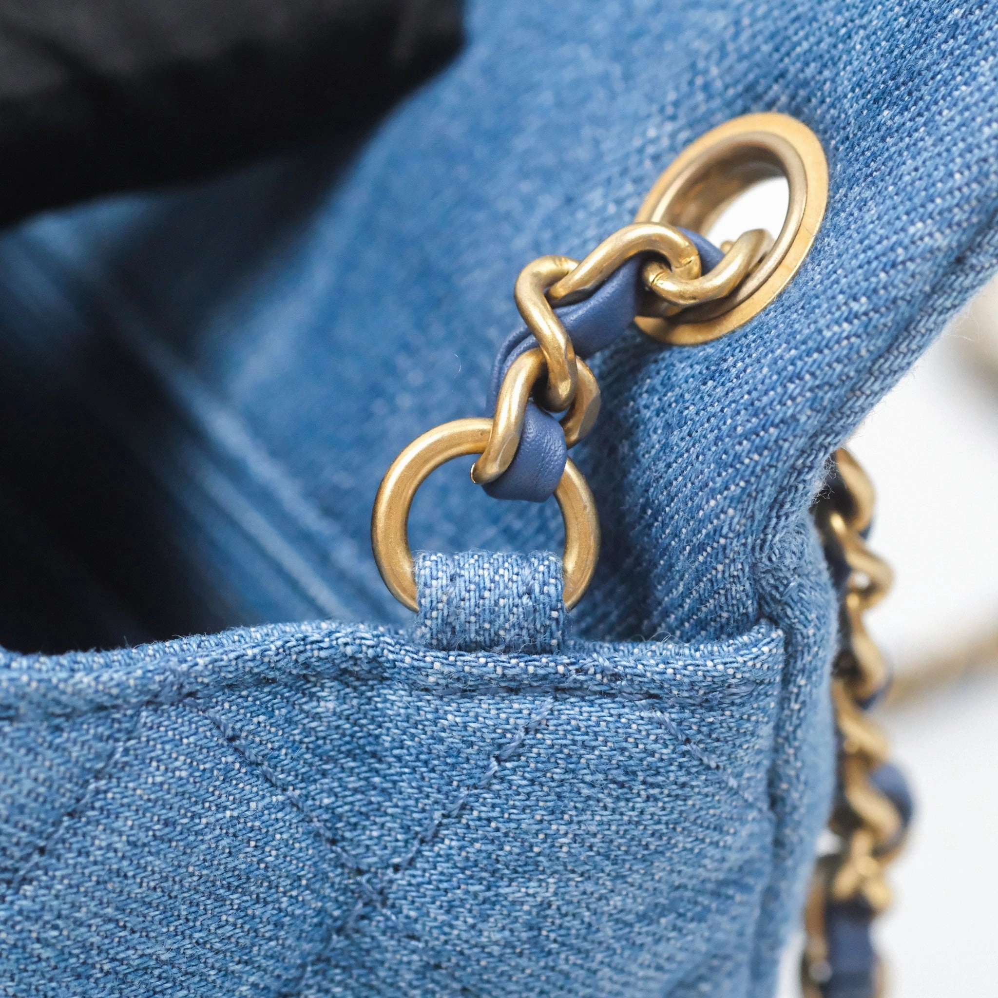 Chanel Mini Rectangular Pearl Crush Quilted Denim Aged Gold Hardware