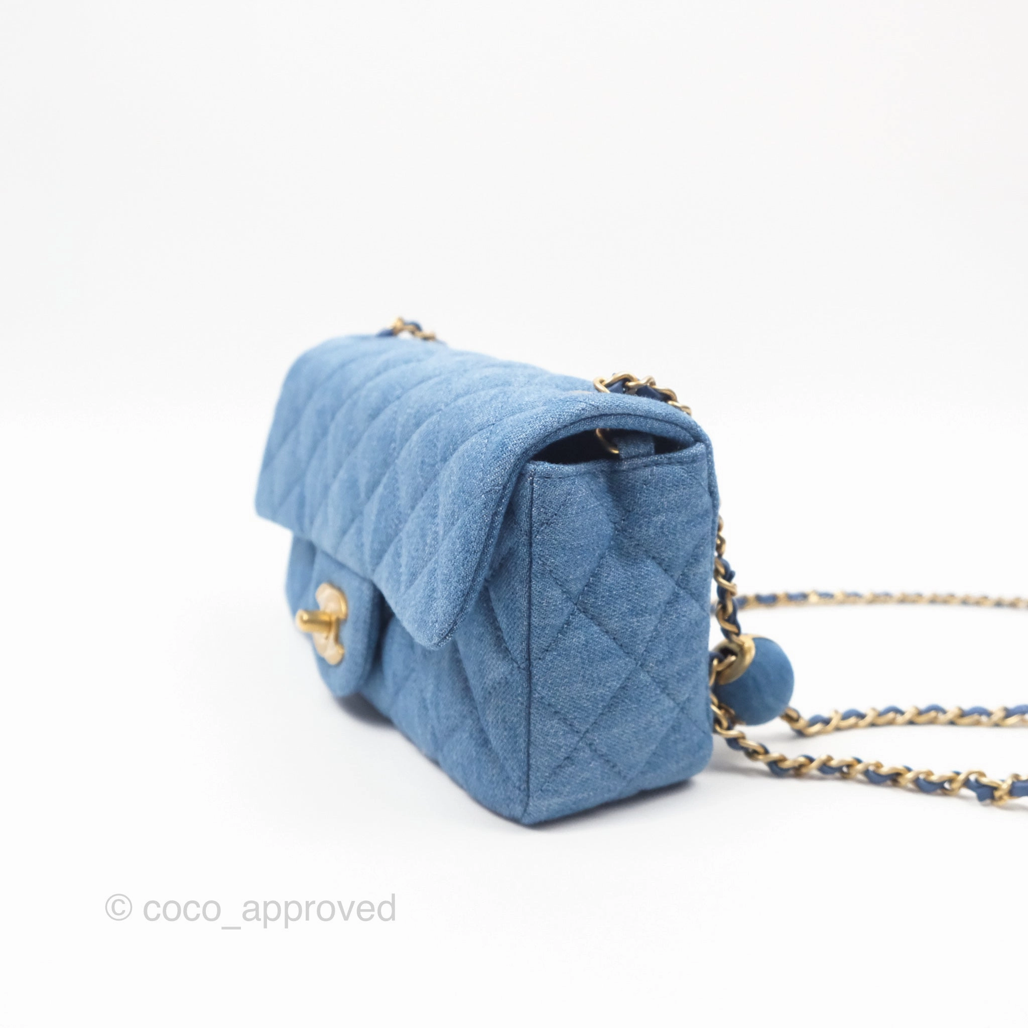 Chanel Mini Rectangular Pearl Crush Quilted Denim Aged Gold Hardware