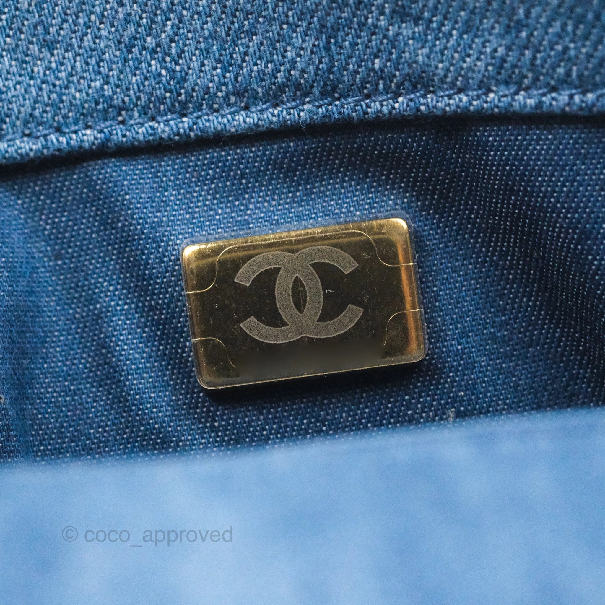 Chanel Mini Rectangular Pearl Crush Quilted Denim Aged Gold Hardware