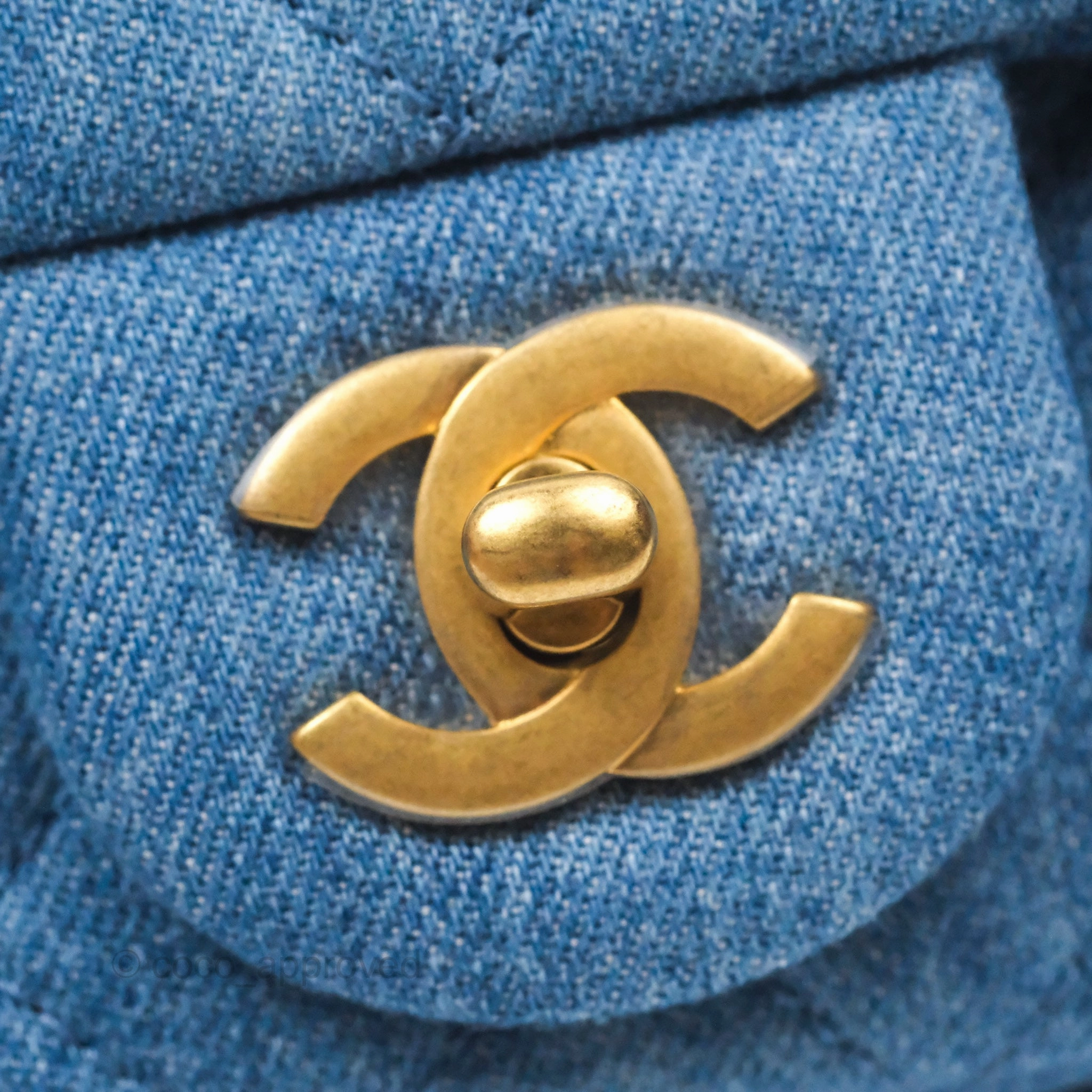 Chanel Mini Rectangular Pearl Crush Quilted Denim Aged Gold Hardware