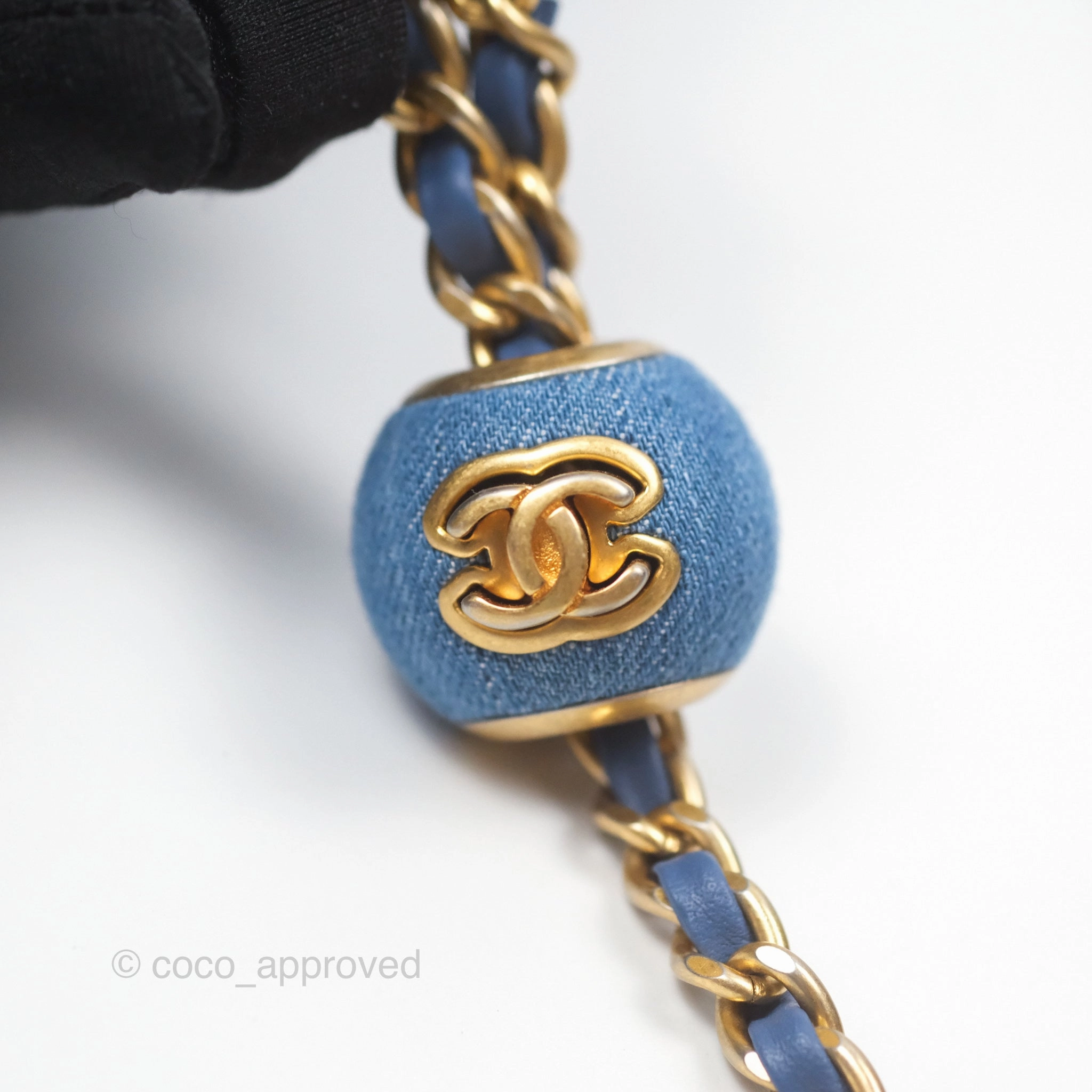 Chanel Mini Rectangular Pearl Crush Quilted Denim Aged Gold Hardware
