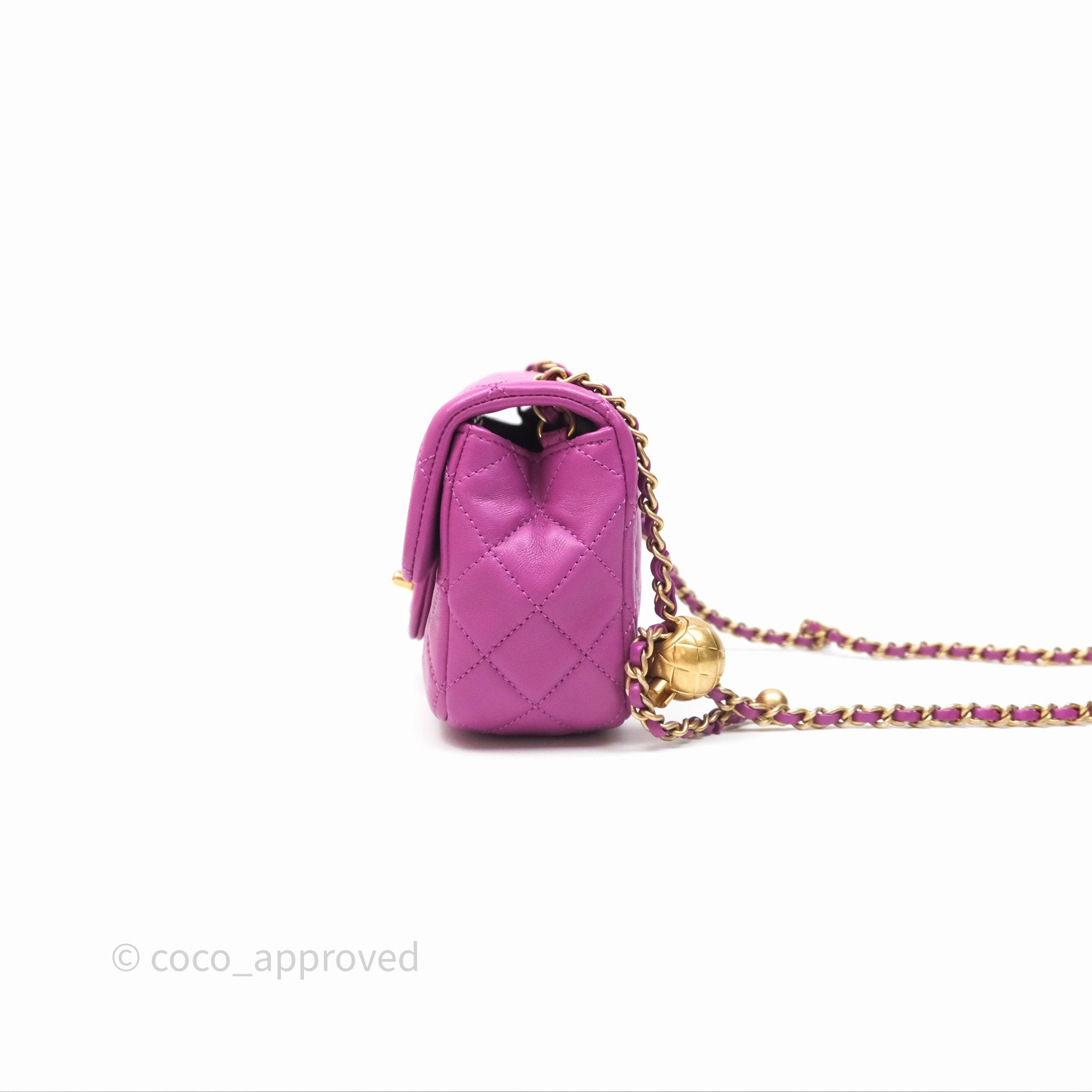Chanel Mini Rectangular Pearl Crush Quilted Purple Lambskin Aged Gold Hardware