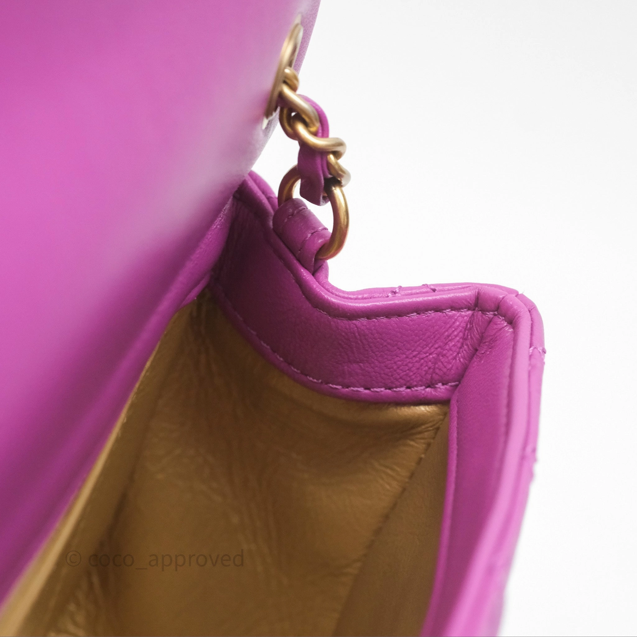 Chanel Mini Rectangular Pearl Crush Quilted Purple Lambskin Aged Gold Hardware